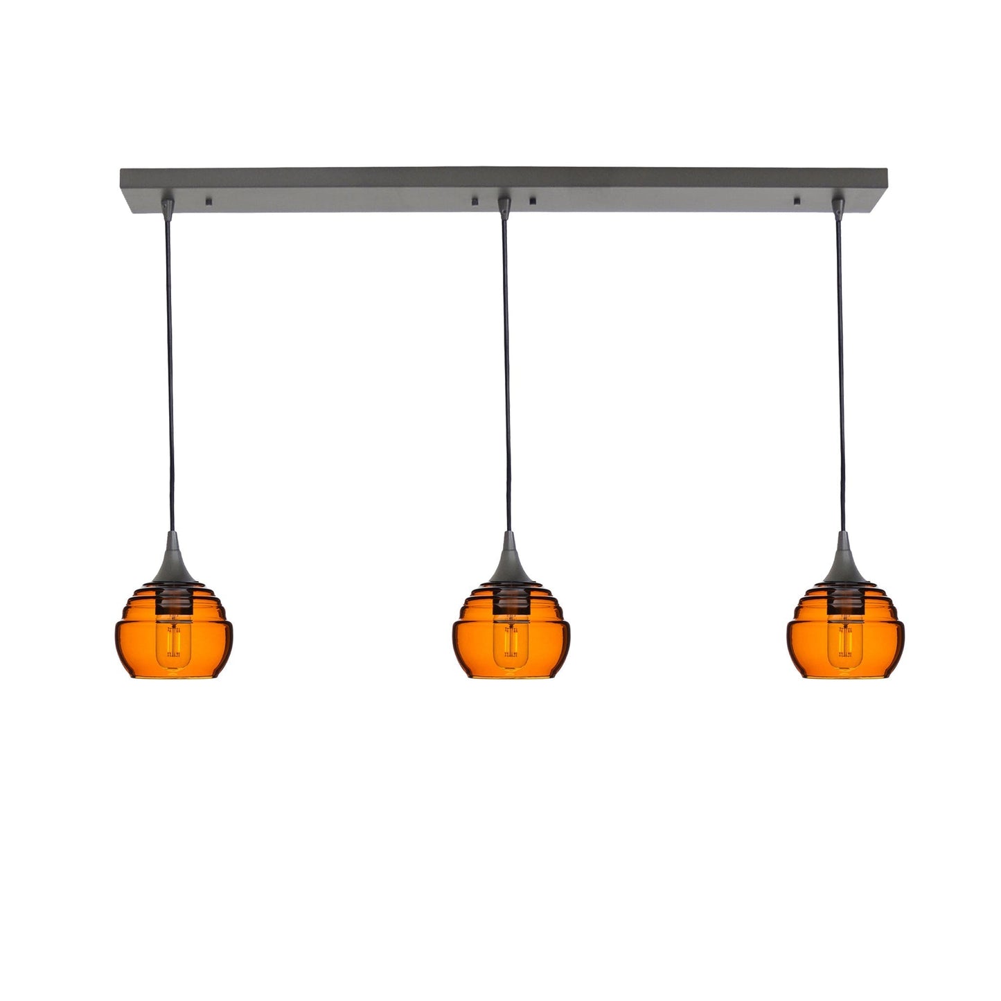 301 3 Pendant Linear Chandelier-Glass-Bicycle Glass Co - Hotshop-Antique Bronze - 4ft Downrod-Golden Amber-Bicycle Glass Co