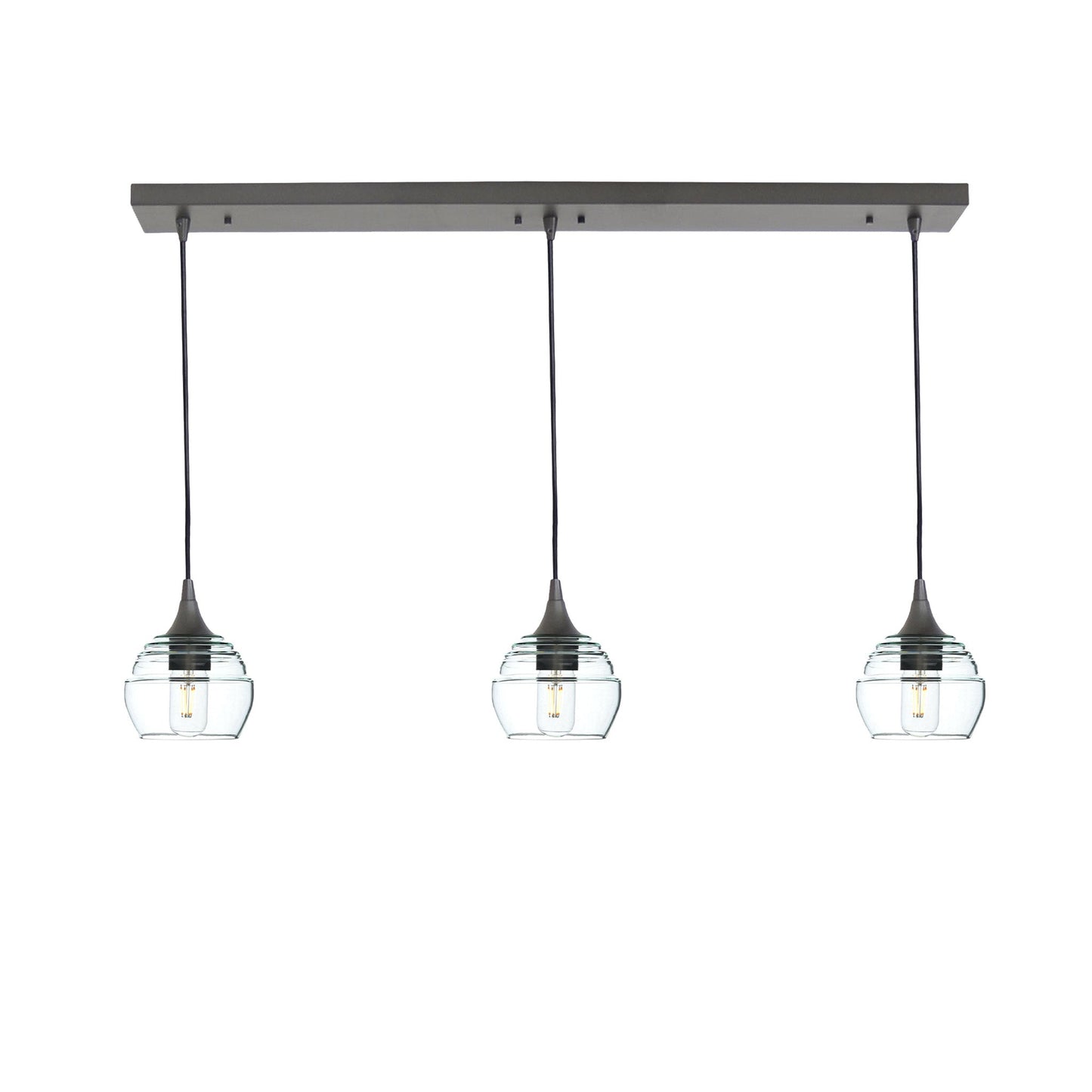 301 3 Pendant Linear Chandelier-Glass-Bicycle Glass Co - Hotshop-Antique Bronze - 8ft Cord-Eco Clear-Bicycle Glass Co