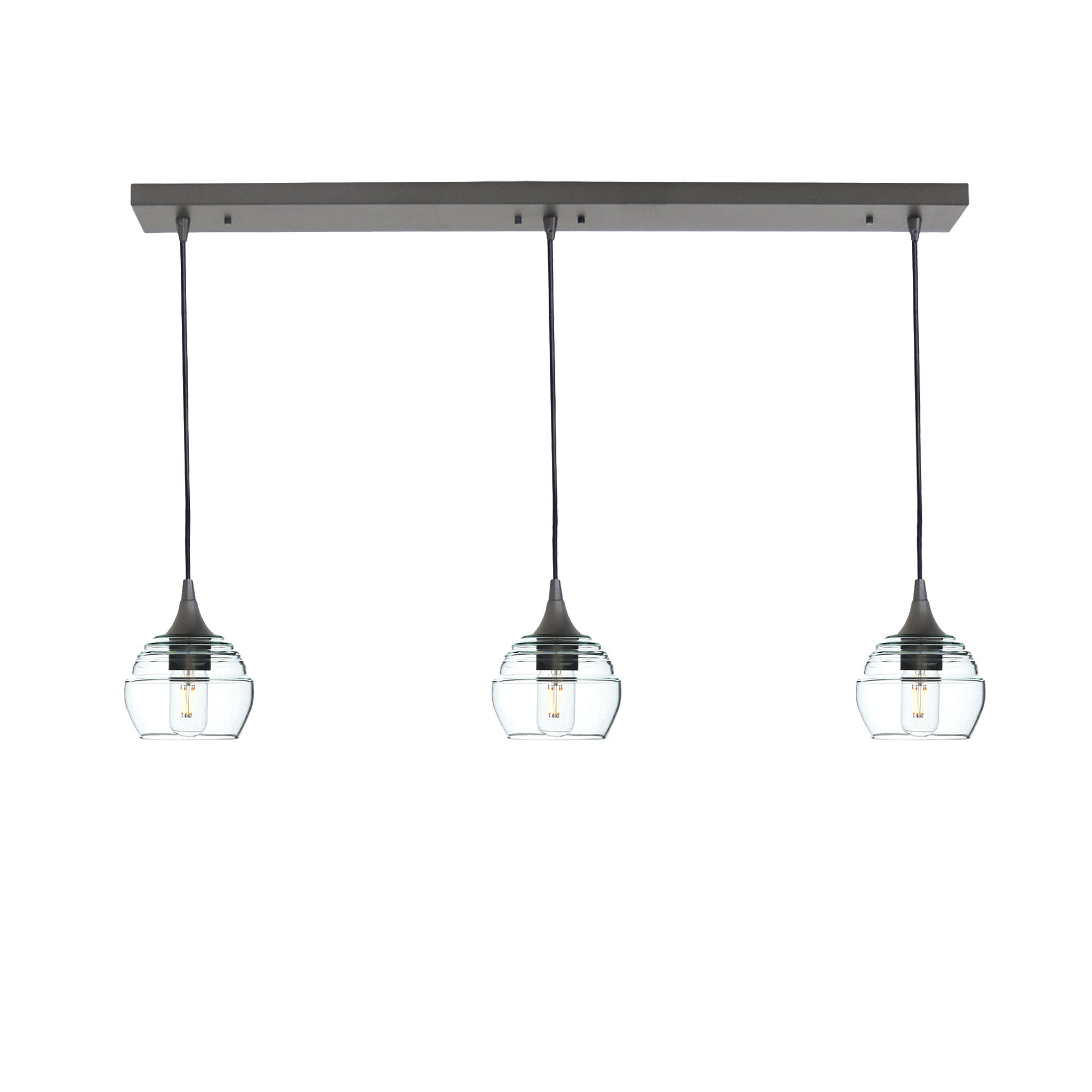 301 3 Pendant Linear Chandelier-Glass-Bicycle Glass Co - Hotshop-Antique Bronze - 8ft Cord-Eco Clear-Bicycle Glass Co