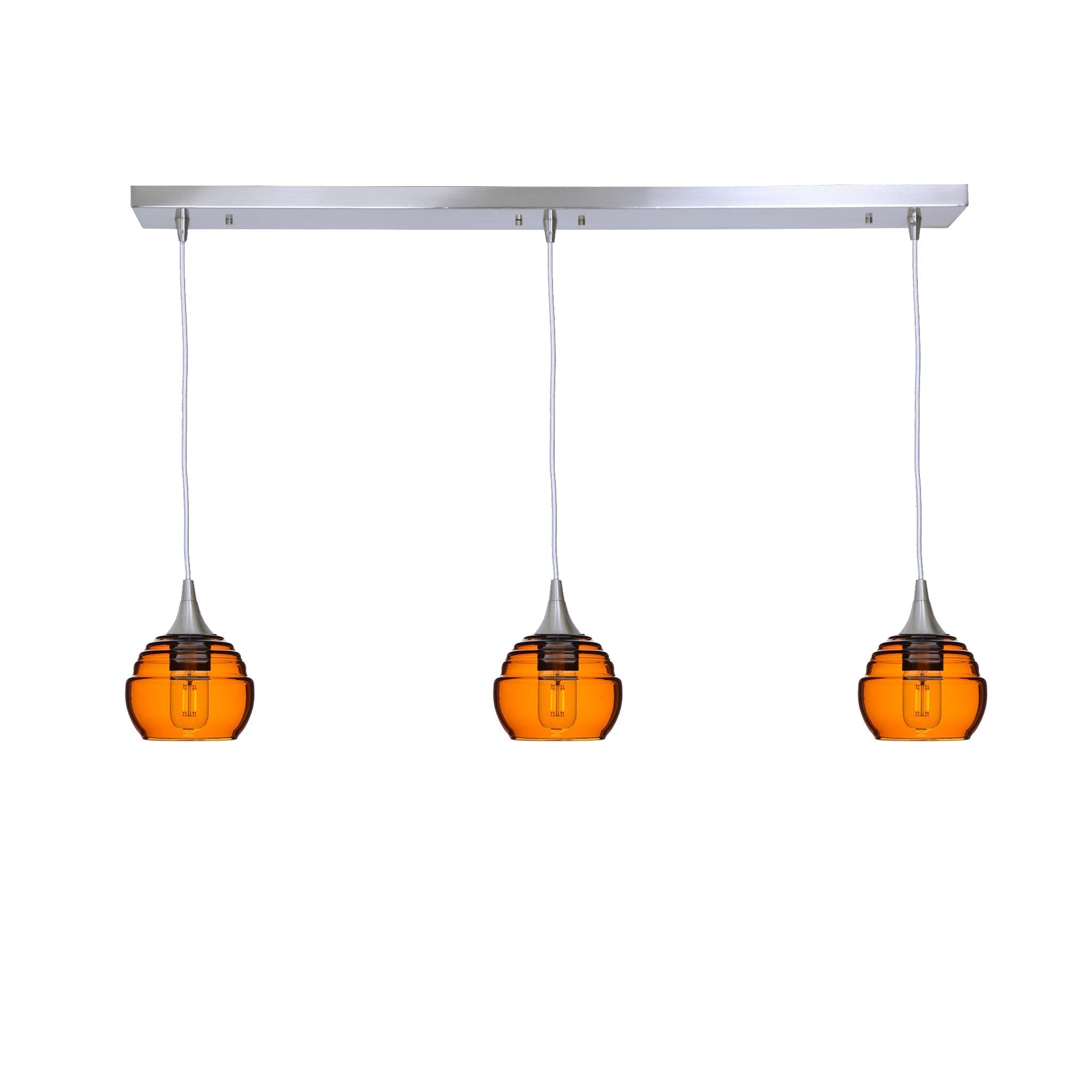 301 3 Pendant Linear Chandelier-Glass-Bicycle Glass Co - Hotshop-Brushed Nickel - 4ft Cord-Golden Amber-Bicycle Glass Co