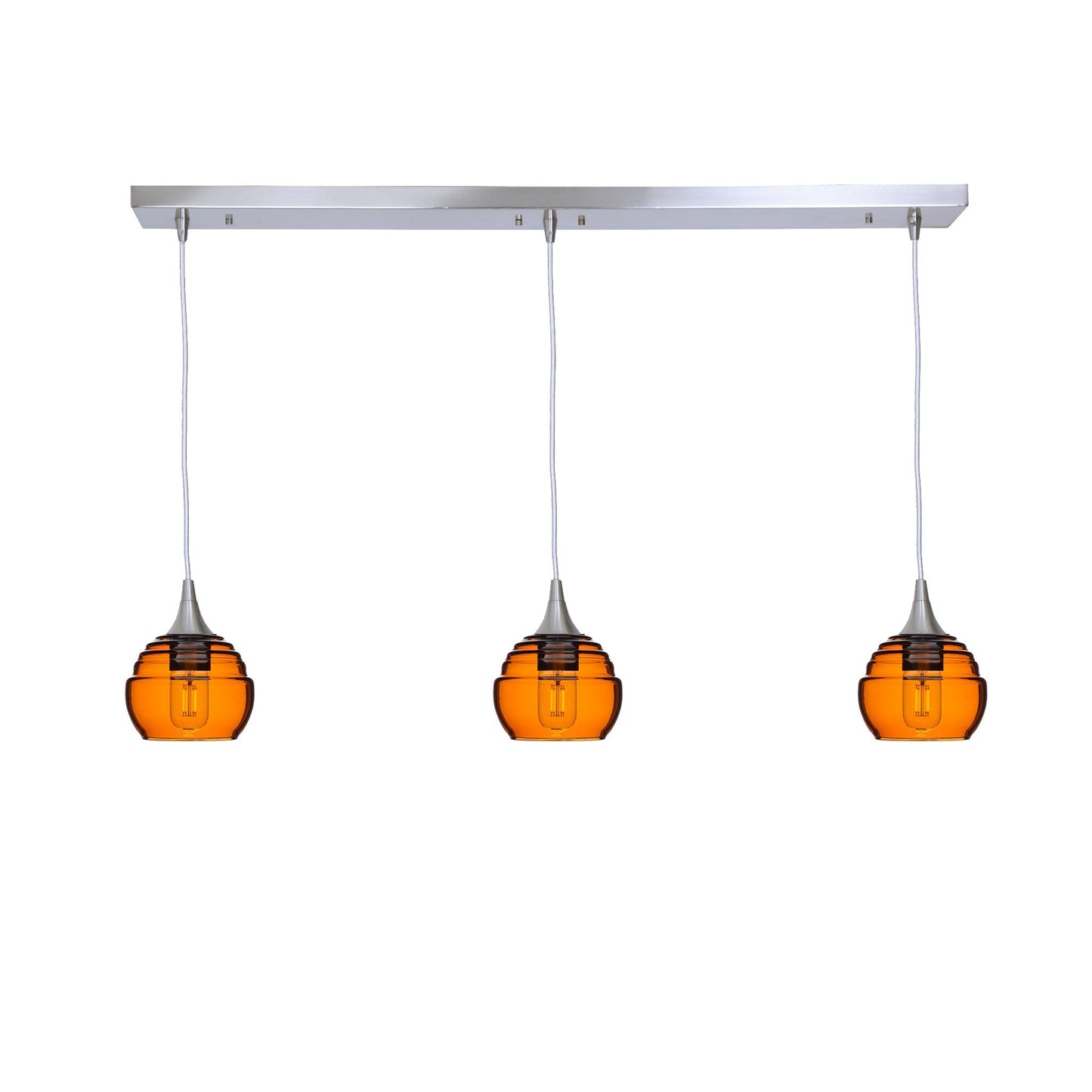 301 3 Pendant Linear Chandelier-Glass-Bicycle Glass Co - Hotshop-Brushed Nickel - 8ft Cord-Golden Amber-Bicycle Glass Co