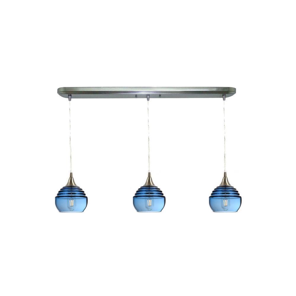 301 3 Pendant Linear Chandelier-Glass-Bicycle Glass Co - Hotshop-Brushed Nickel - Custom-Steel Blue-Bicycle Glass Co