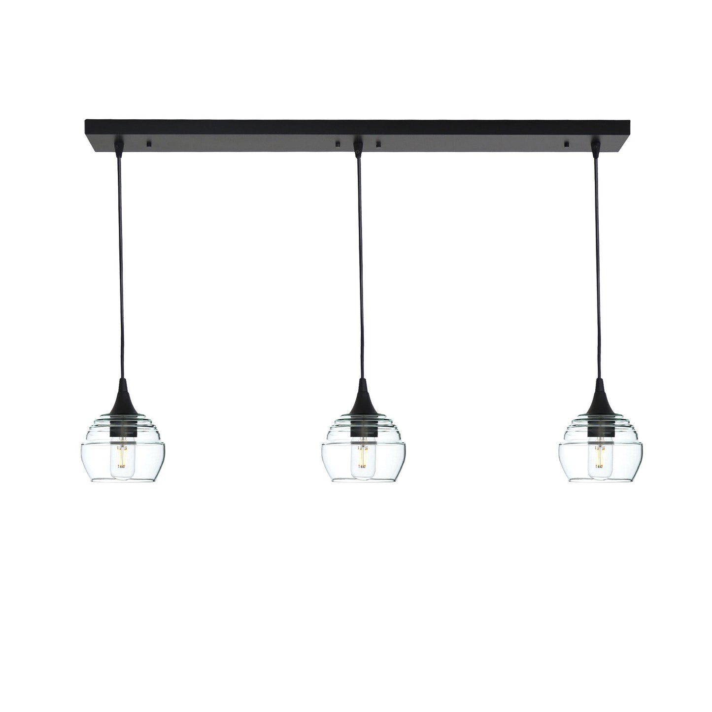 301 3 Pendant Linear Chandelier-Glass-Bicycle Glass Co - Hotshop-Matte Black - 4ft Cord-Eco Clear-Bicycle Glass Co