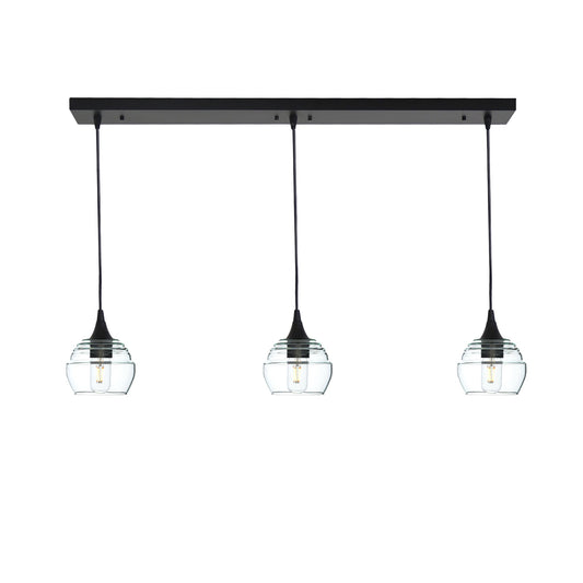 301 3 Pendant Linear Chandelier-Glass-Bicycle Glass Co - Hotshop-Matte Black - 4ft Cord-Eco Clear-Bicycle Glass Co
