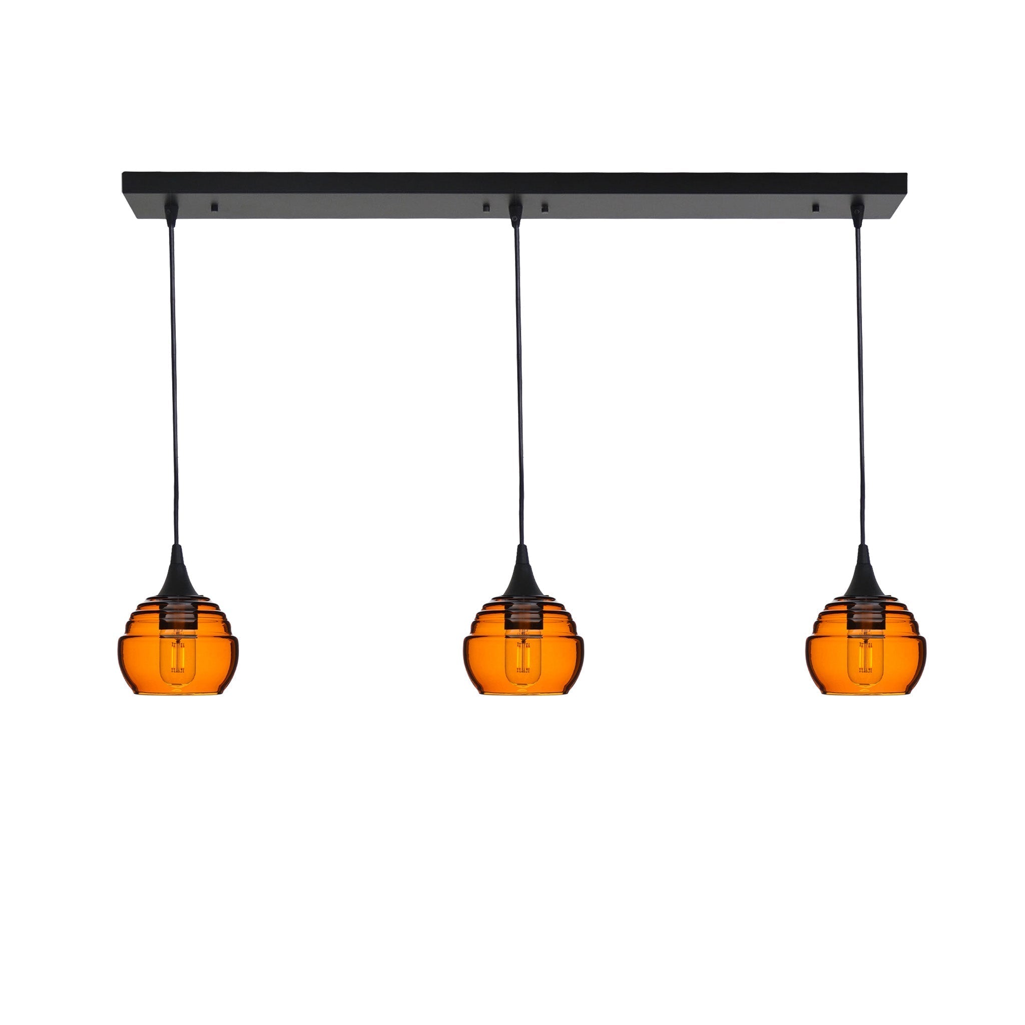 301 3 Pendant Linear Chandelier-Glass-Bicycle Glass Co - Hotshop-Matte Black - 4ft Cord-Golden Amber-Bicycle Glass Co