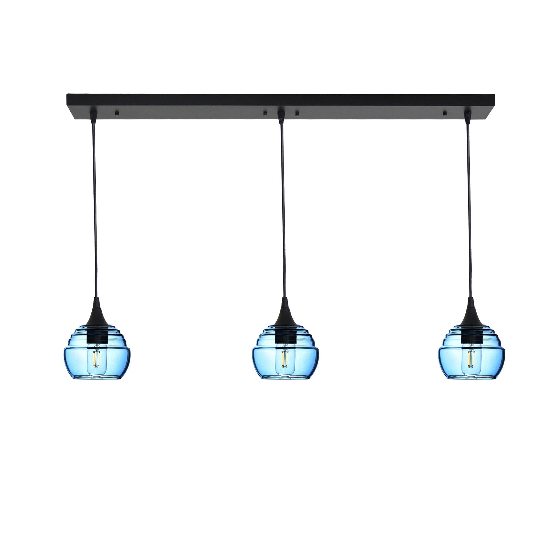 301 3 Pendant Linear Chandelier-Glass-Bicycle Glass Co - Hotshop-Matte Black - 4ft Cord-Steel Blue-Bicycle Glass Co