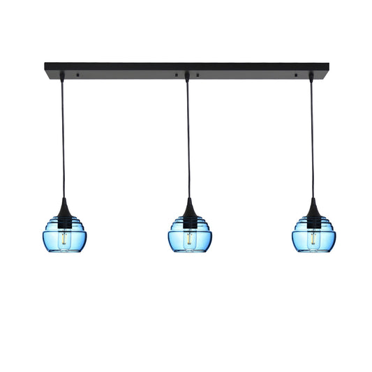 301 3 Pendant Linear Chandelier-Glass-Bicycle Glass Co - Hotshop-Matte Black - 4ft Cord-Steel Blue-Bicycle Glass Co