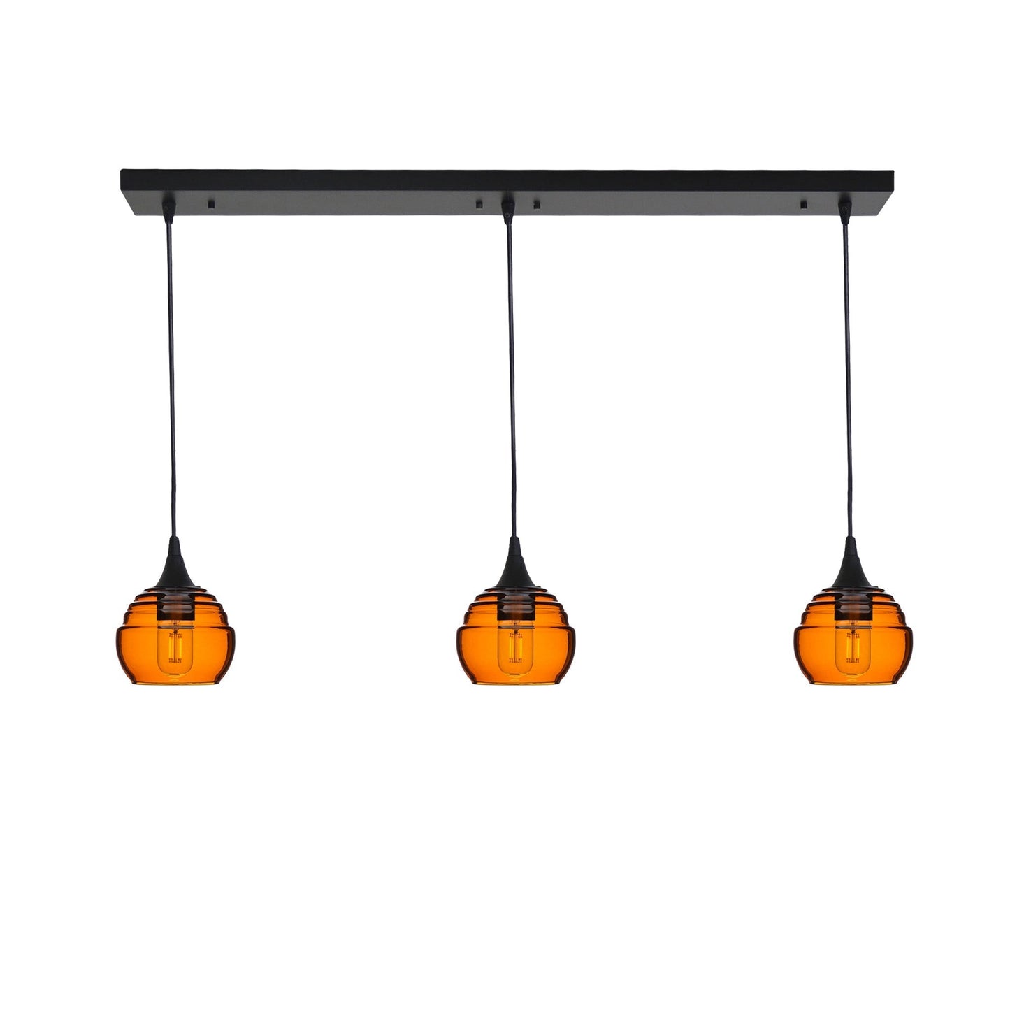 301 3 Pendant Linear Chandelier-Glass-Bicycle Glass Co - Hotshop-Matte Black - Custom-Golden Amber-Bicycle Glass Co