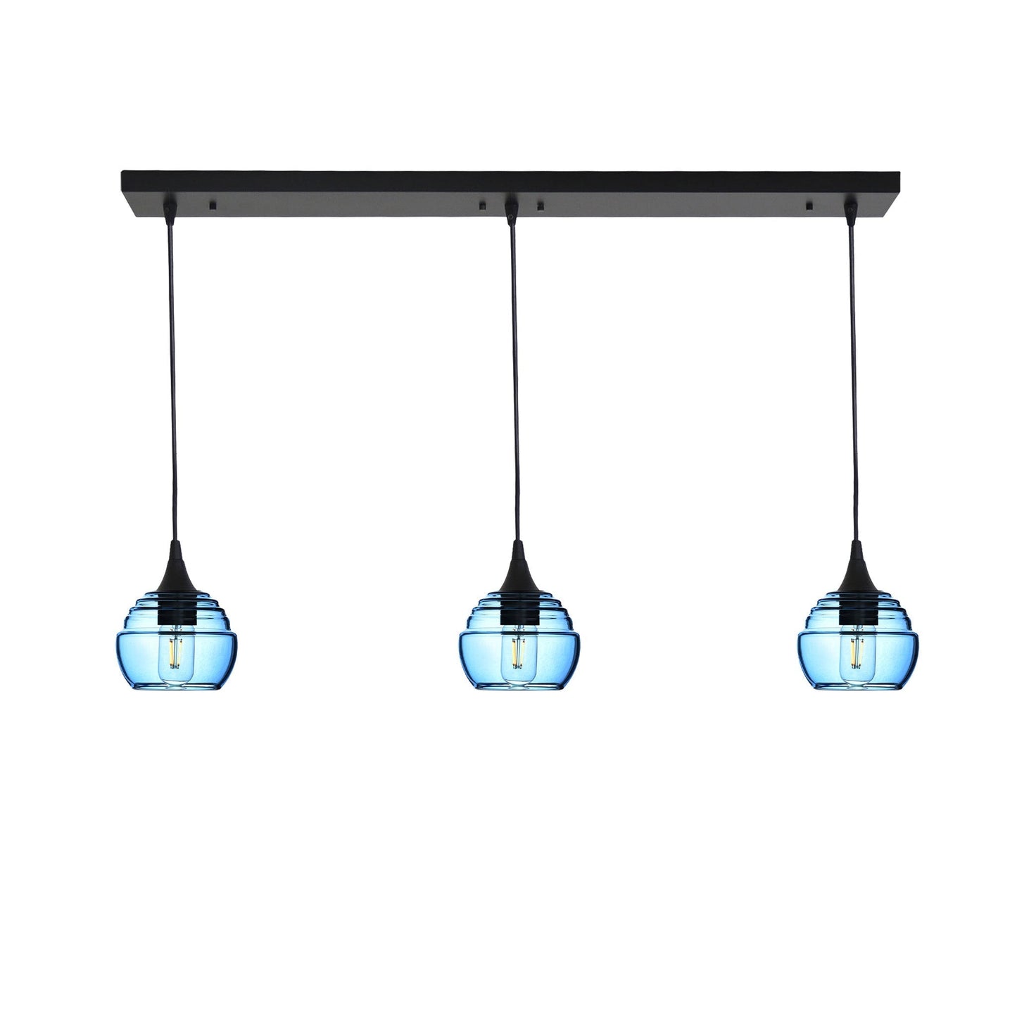 301 3 Pendant Linear Chandelier-Glass-Bicycle Glass Co - Hotshop-Matte Black - Custom-Steel Blue-Bicycle Glass Co