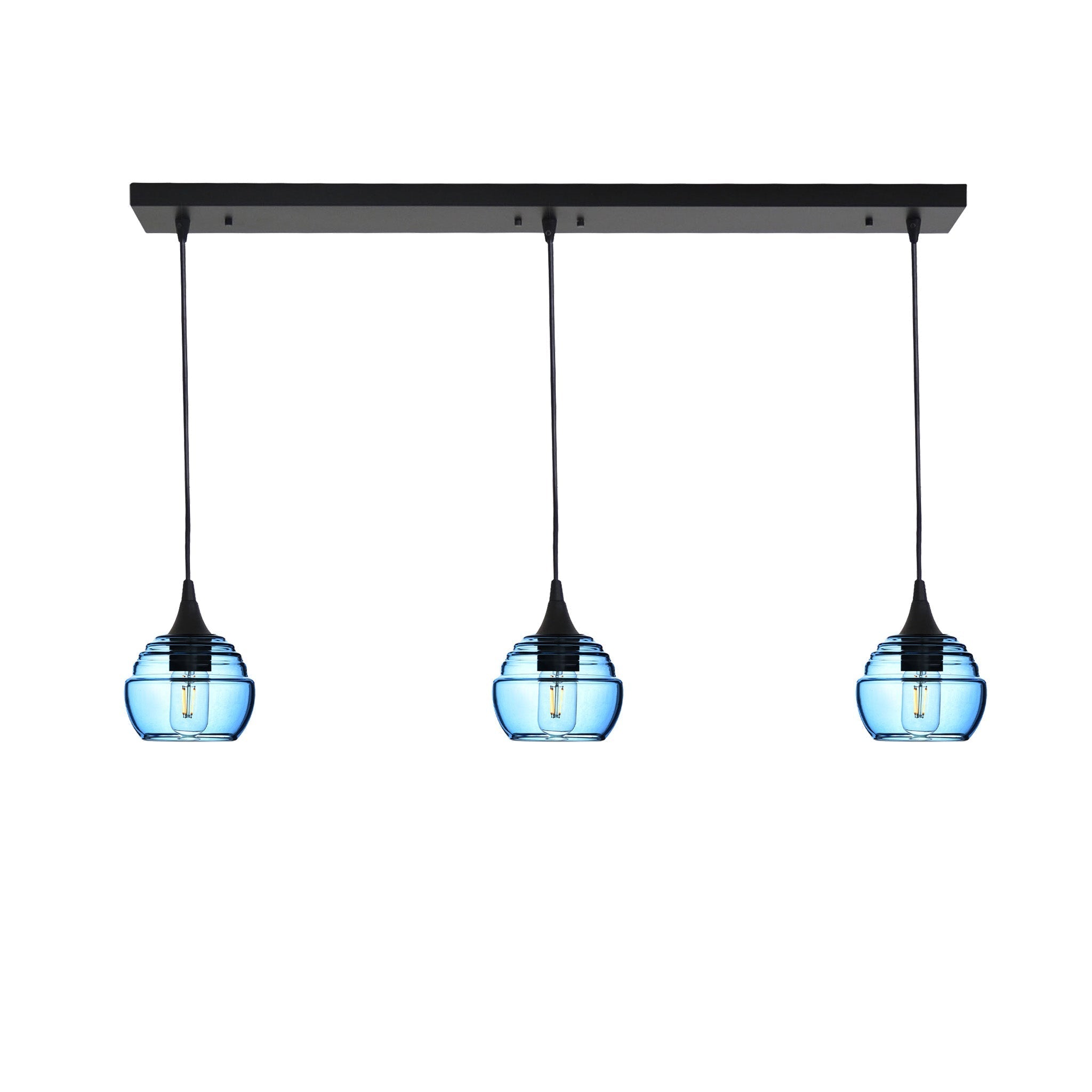 301 3 Pendant Linear Chandelier-Glass-Bicycle Glass Co - Hotshop-Matte Black - Custom-Steel Blue-Bicycle Glass Co