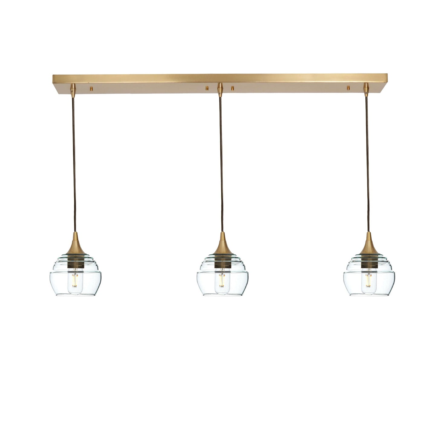 301 3 Pendant Linear Chandelier-Glass-Bicycle Glass Co - Hotshop-Polished Brass - 4ft Cord-Eco Clear-Bicycle Glass Co