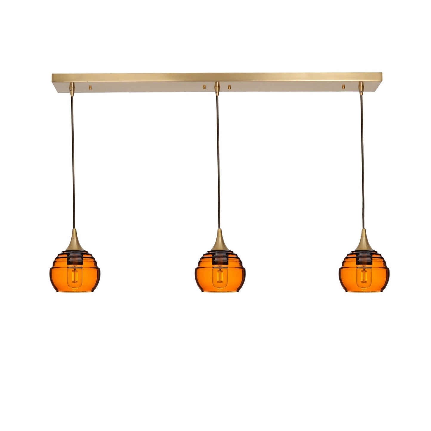 301 3 Pendant Linear Chandelier-Glass-Bicycle Glass Co - Hotshop-Polished Brass - 8ft Cord-Golden Amber-Bicycle Glass Co