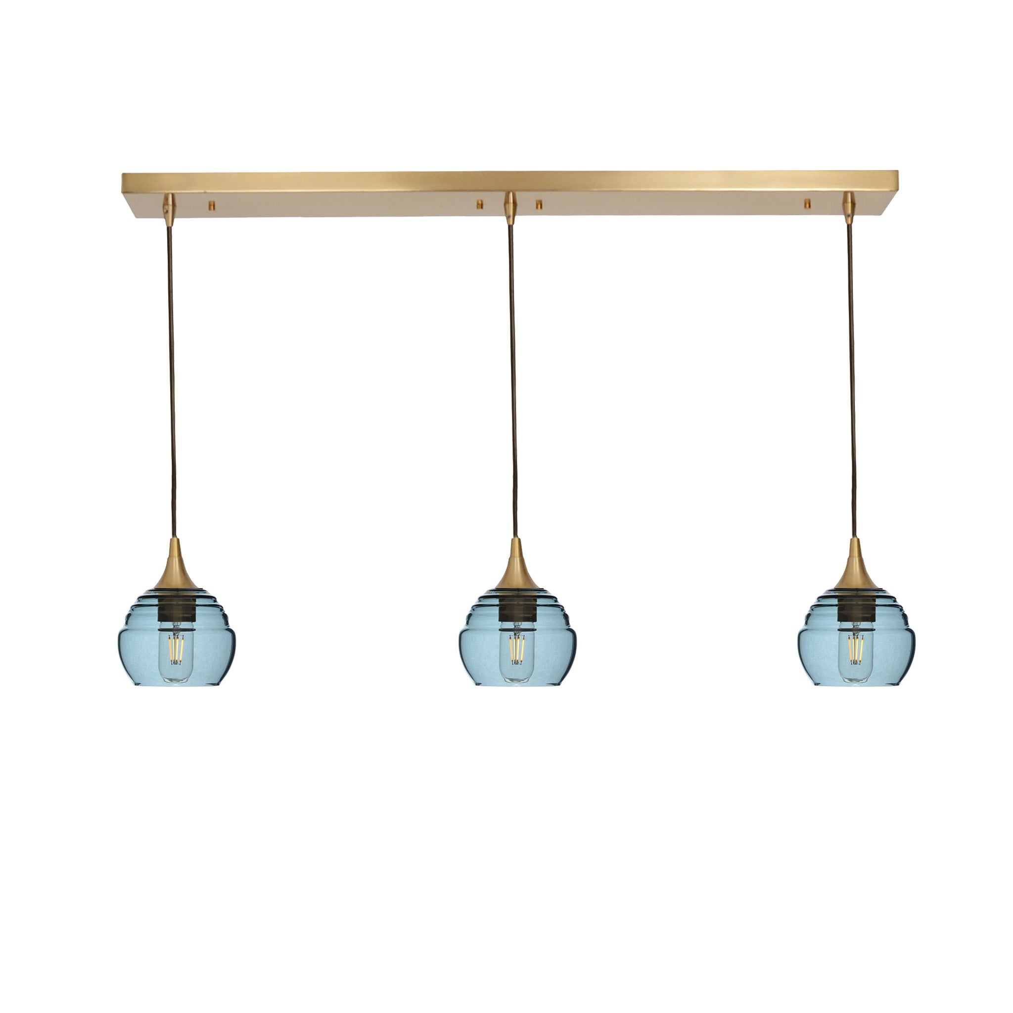 301 3 Pendant Linear Chandelier-Glass-Bicycle Glass Co - Hotshop-Polished Brass - 8ft Cord-Slate Gray-Bicycle Glass Co