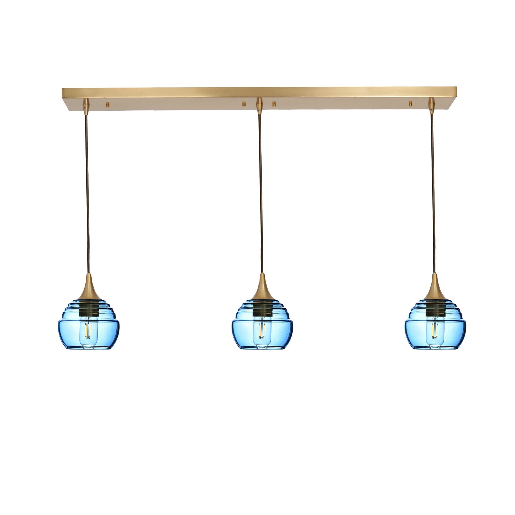 301 3 Pendant Linear Chandelier-Glass-Bicycle Glass Co - Hotshop-Polished Brass - 8ft Cord-Steel Blue-Bicycle Glass Co