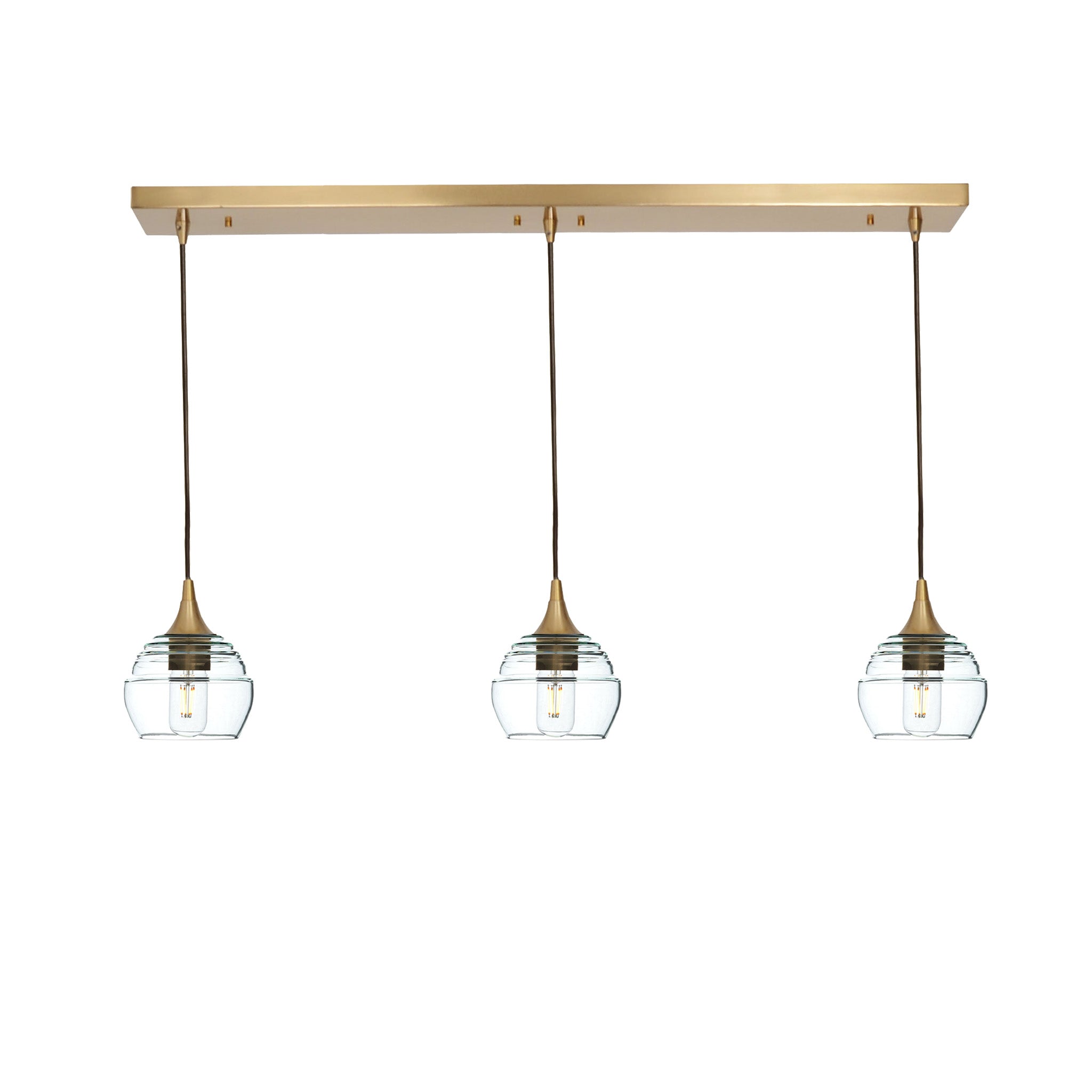 301 3 Pendant Linear Chandelier-Glass-Bicycle Glass Co - Hotshop-Polished Brass - Custom-Eco Clear-Bicycle Glass Co