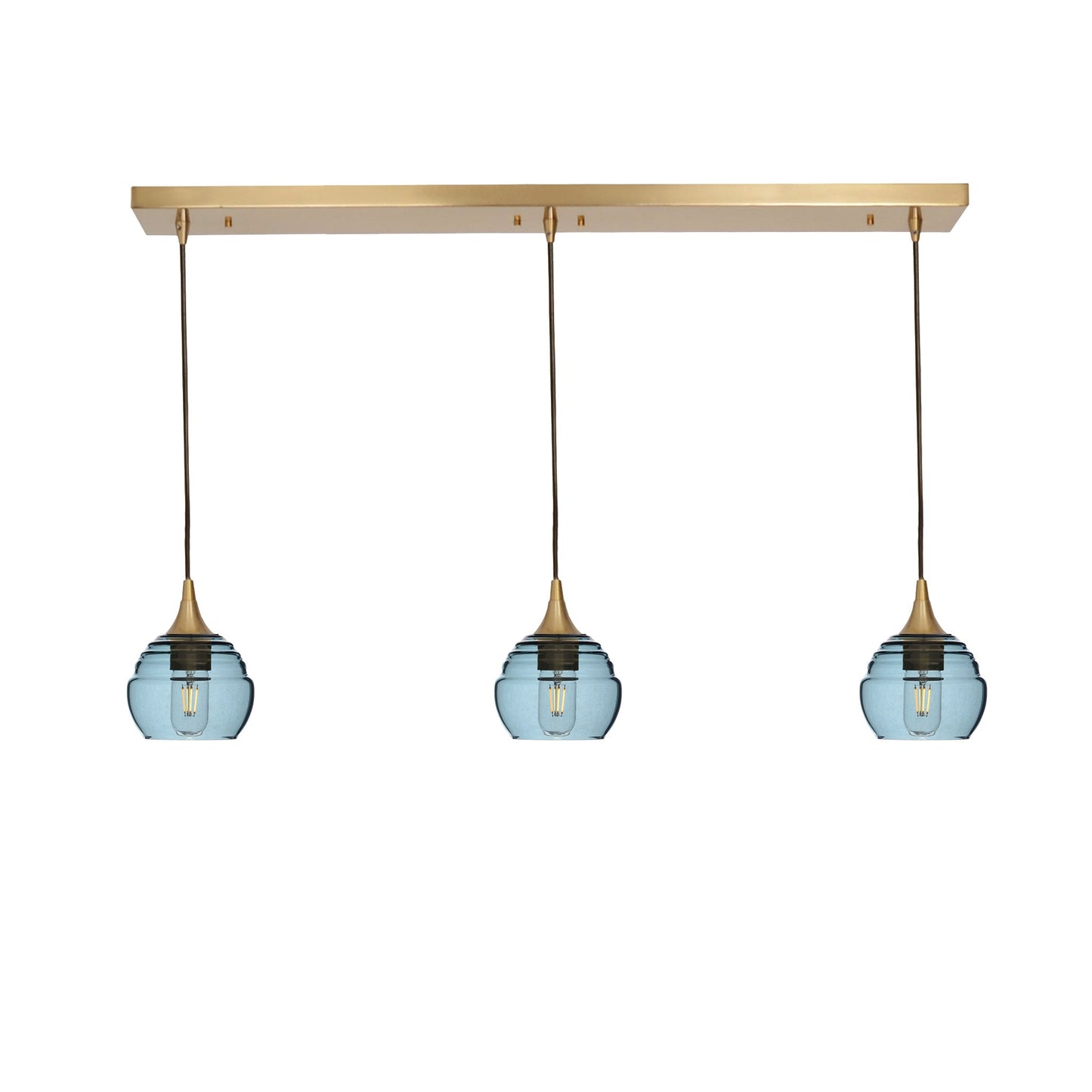 301 3 Pendant Linear Chandelier-Glass-Bicycle Glass Co - Hotshop-Polished Brass - Custom-Slate Gray-Bicycle Glass Co