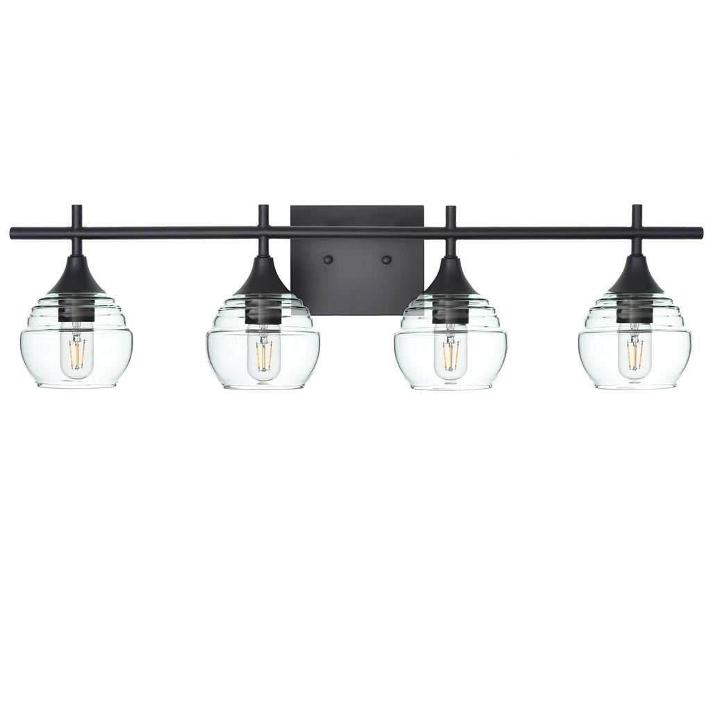 301 4-Light Vanity-Bicycle Glass Co-Eco Clear-Matte Black-Bicycle Glass Co
