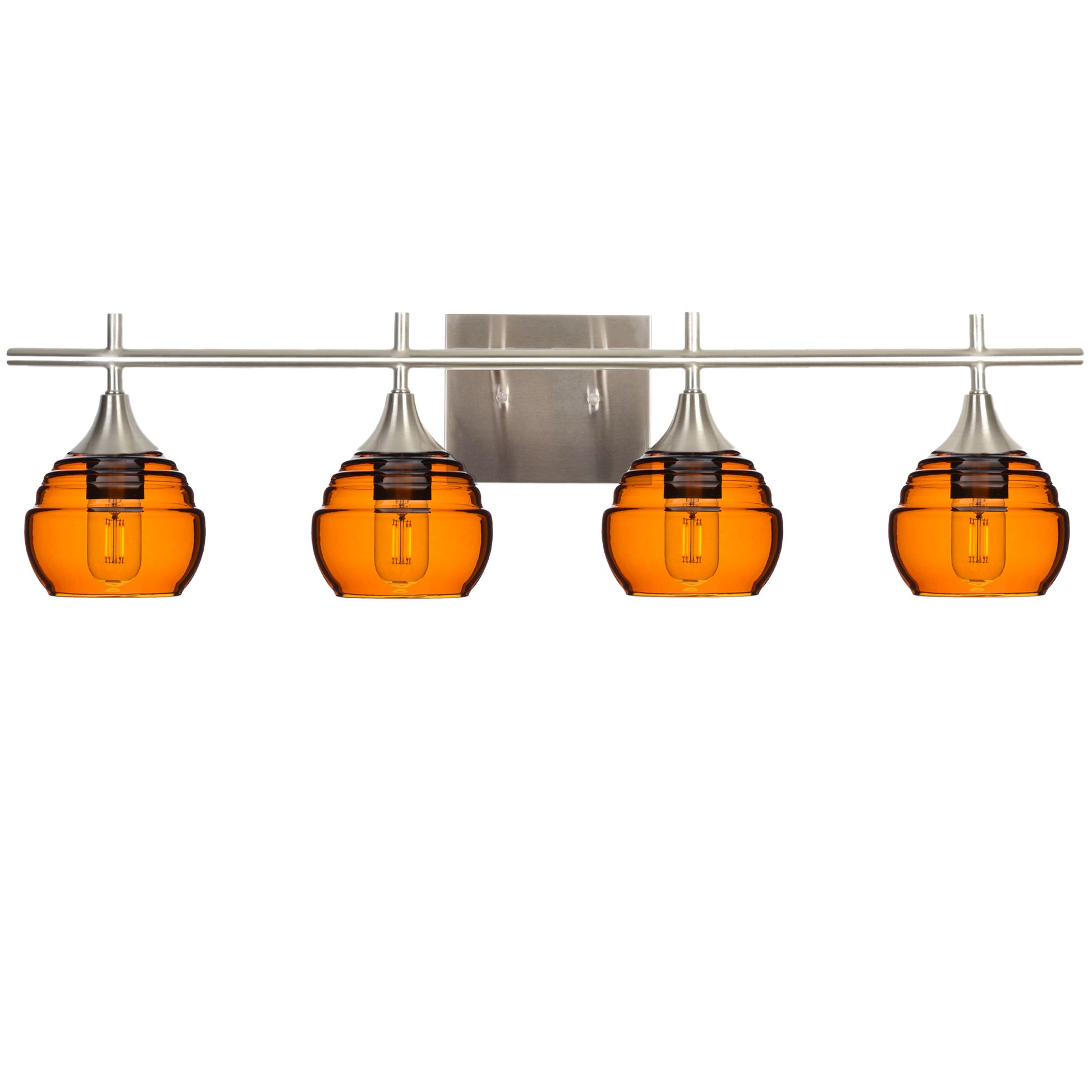 301 4-Light Vanity-Bicycle Glass Co-Golden Amber-Brushed Nickel-Bicycle Glass Co