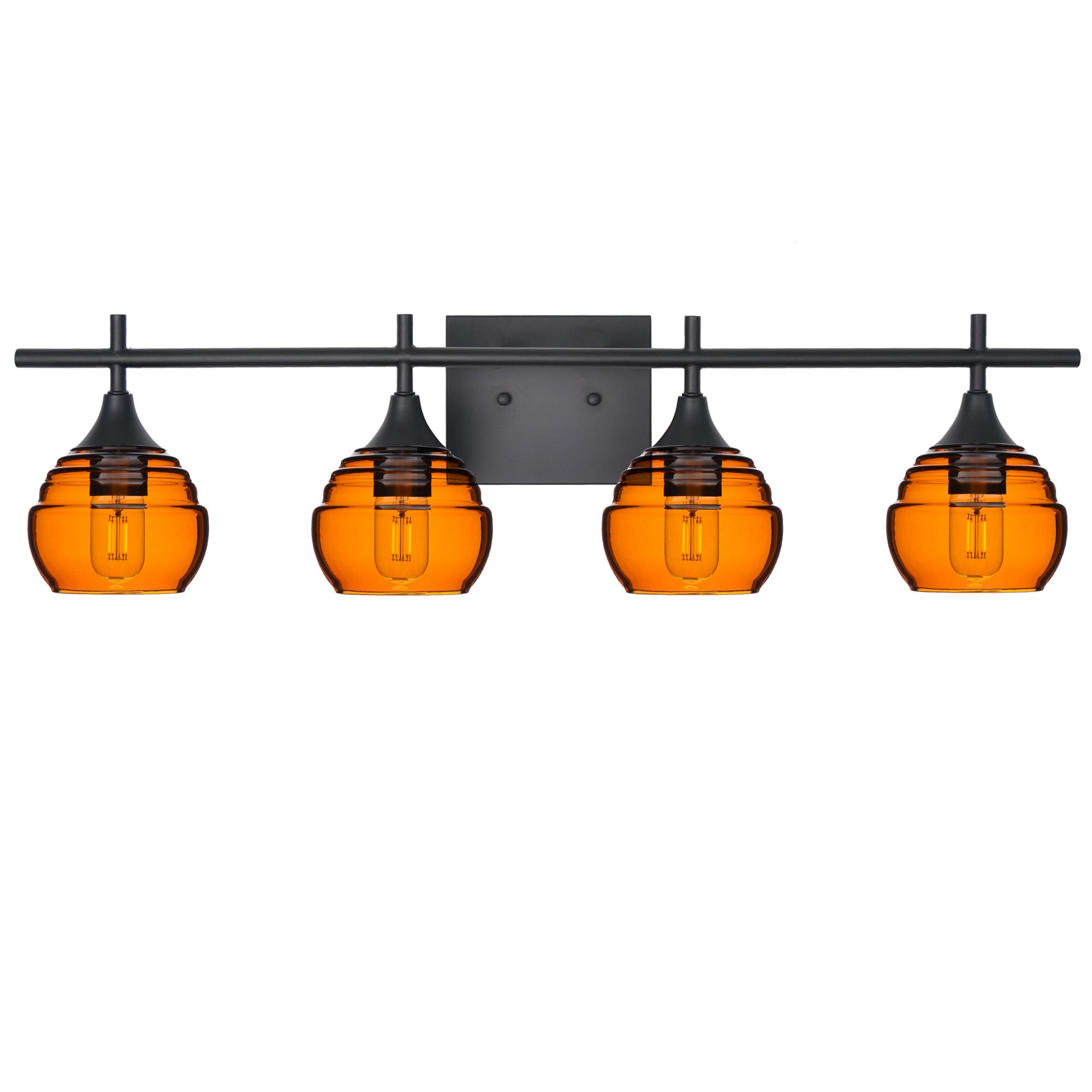 301 4-Light Vanity-Bicycle Glass Co-Golden Amber-Matte Black-Bicycle Glass Co