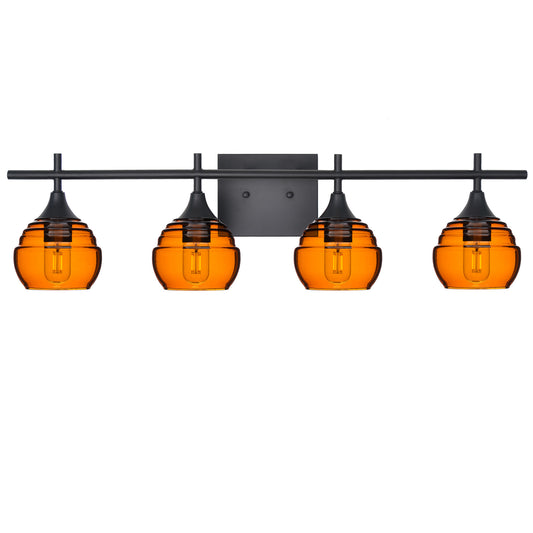 301 4-Light Vanity-Bicycle Glass Co-Golden Amber-Matte Black-Bicycle Glass Co