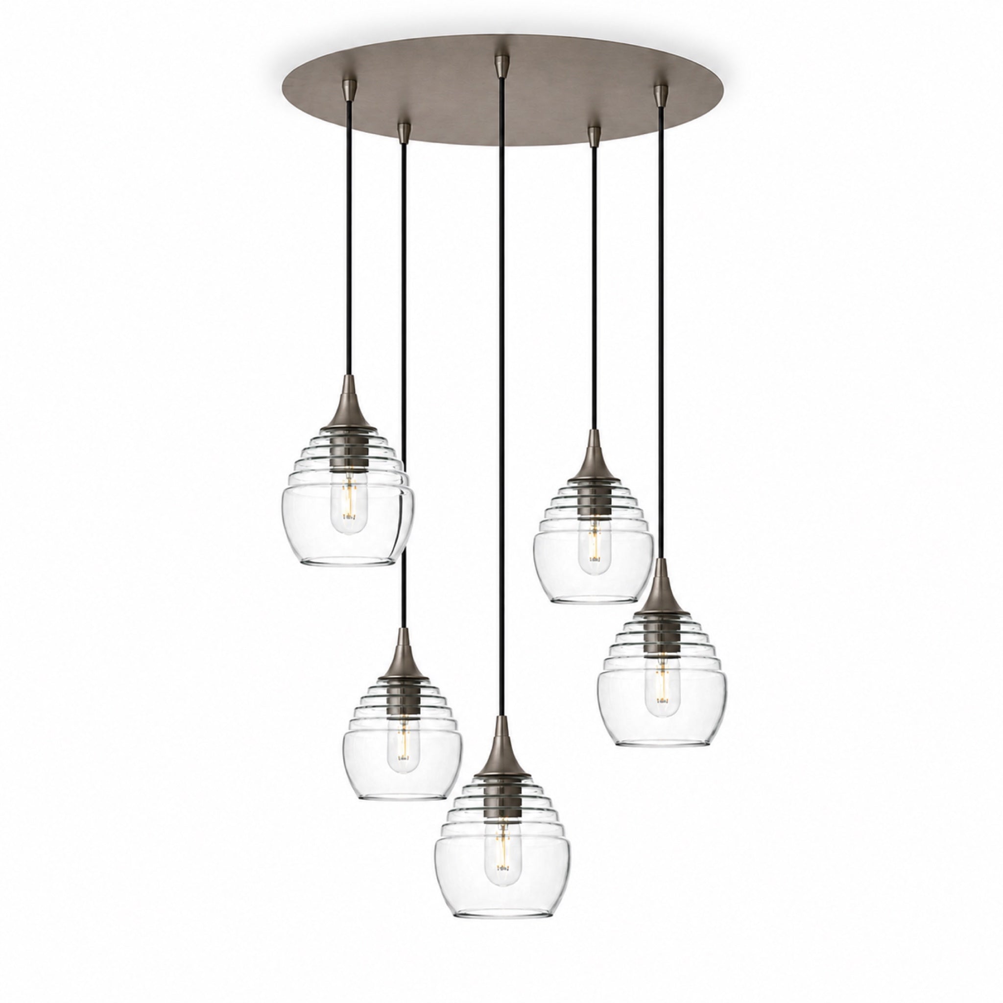301 5 Pendant Cascade Chandelier-Glass-Bicycle Glass Co-Eco Clear-Antique Bronze - 4ft Cord-Bicycle Glass Co