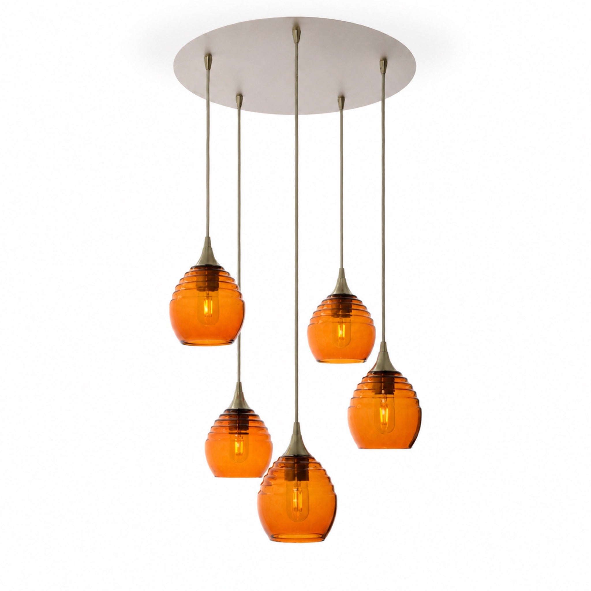 301 5 Pendant Cascade Chandelier-Glass-Bicycle Glass Co-Golden Amber-Brushed Nickel - 4ft Cord-Bicycle Glass Co