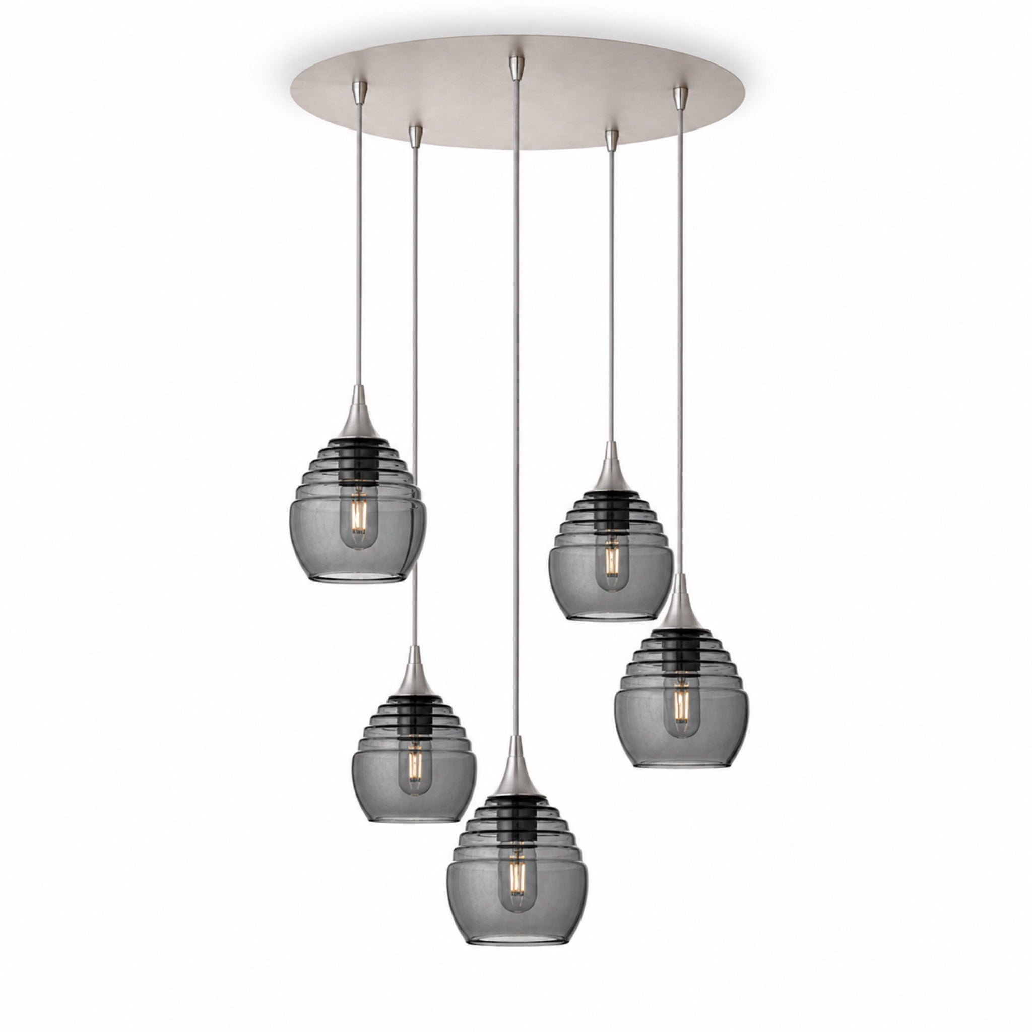 301 5 Pendant Cascade Chandelier-Glass-Bicycle Glass Co-Slate Gray-Brushed Nickel - 4ft Cord-Bicycle Glass Co
