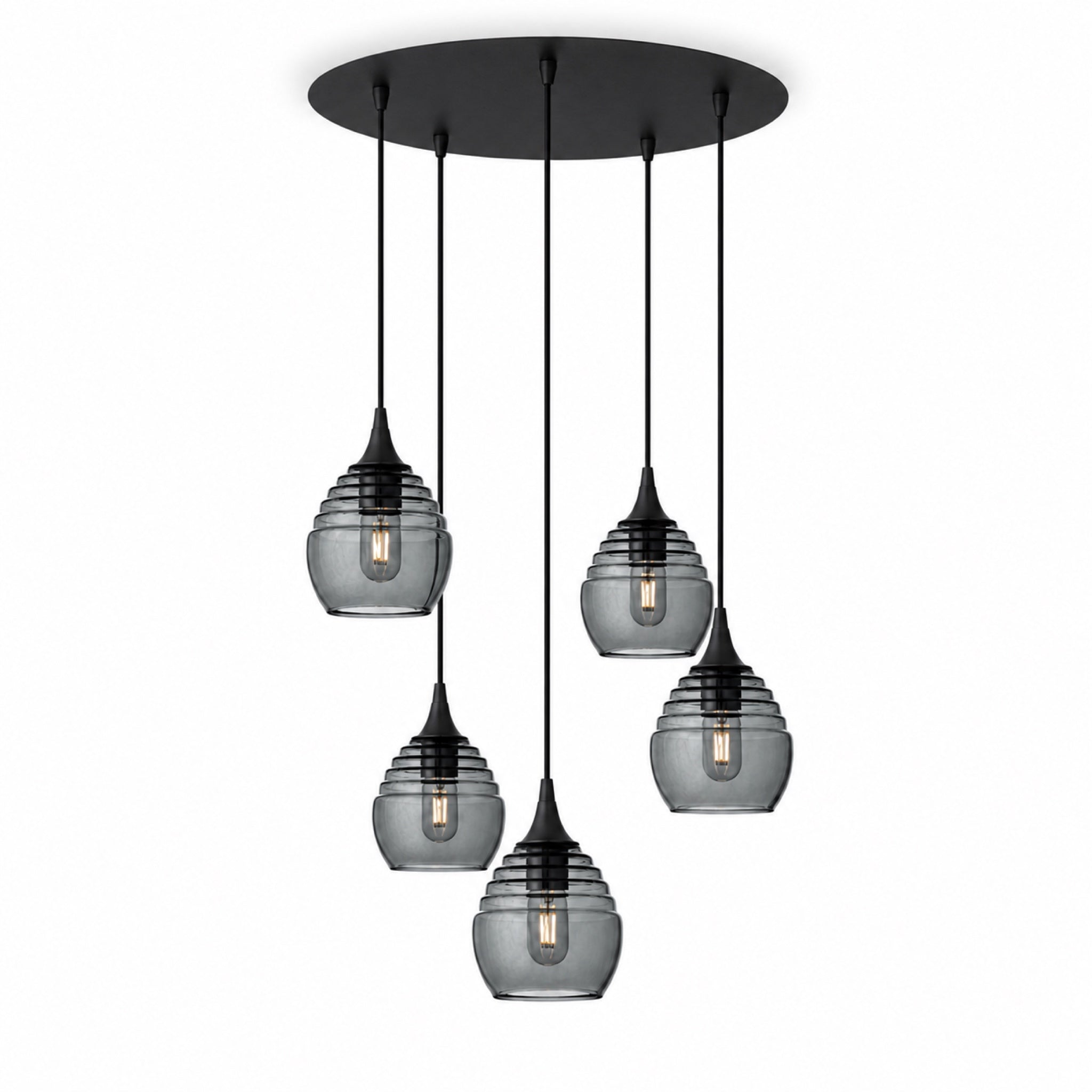 301 5 Pendant Cascade Chandelier-Glass-Bicycle Glass Co-Slate Gray-Matte Black - 4ft Cord-Bicycle Glass Co