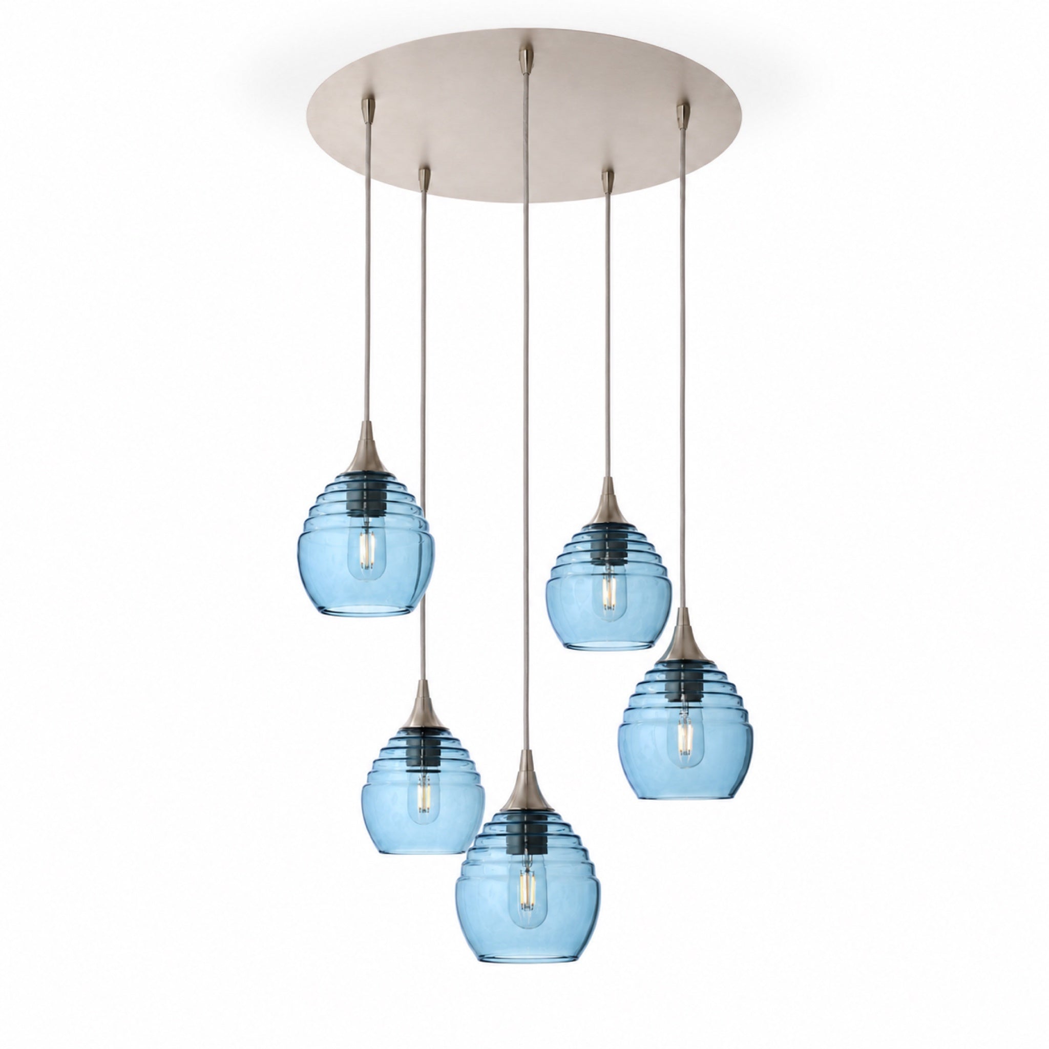 301 5 Pendant Cascade Chandelier-Glass-Bicycle Glass Co-Steel Blue-Brushed Nickel - 4ft Cord-Bicycle Glass Co