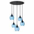 301 5 Pendant Cascade Chandelier-Glass-Bicycle Glass Co-Steel Blue-Matte Black - 4ft Cord-Bicycle Glass Co