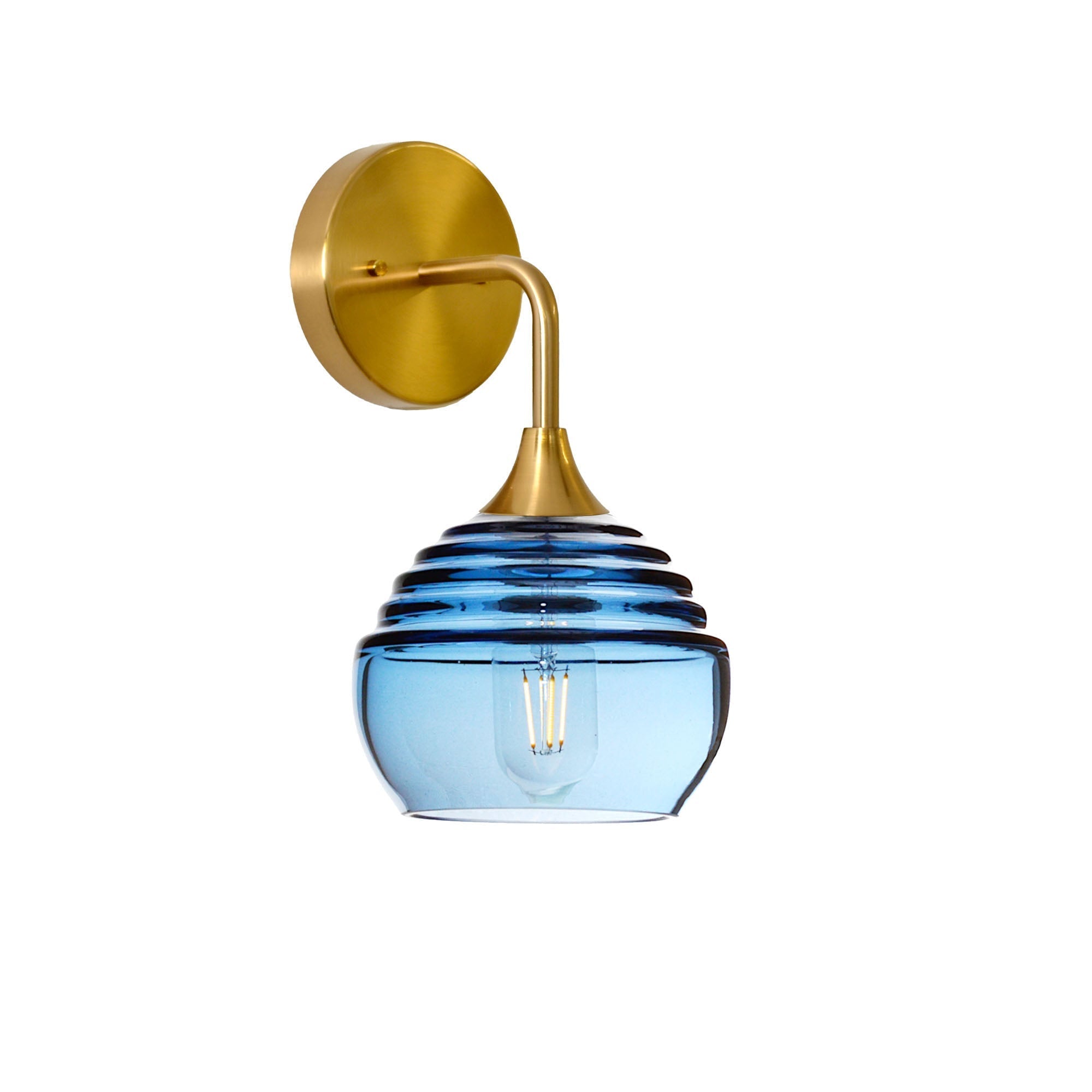 301 Wall Sconce-Bicycle Glass Co-Polished Brass-Steel Blue-Bicycle Glass Co