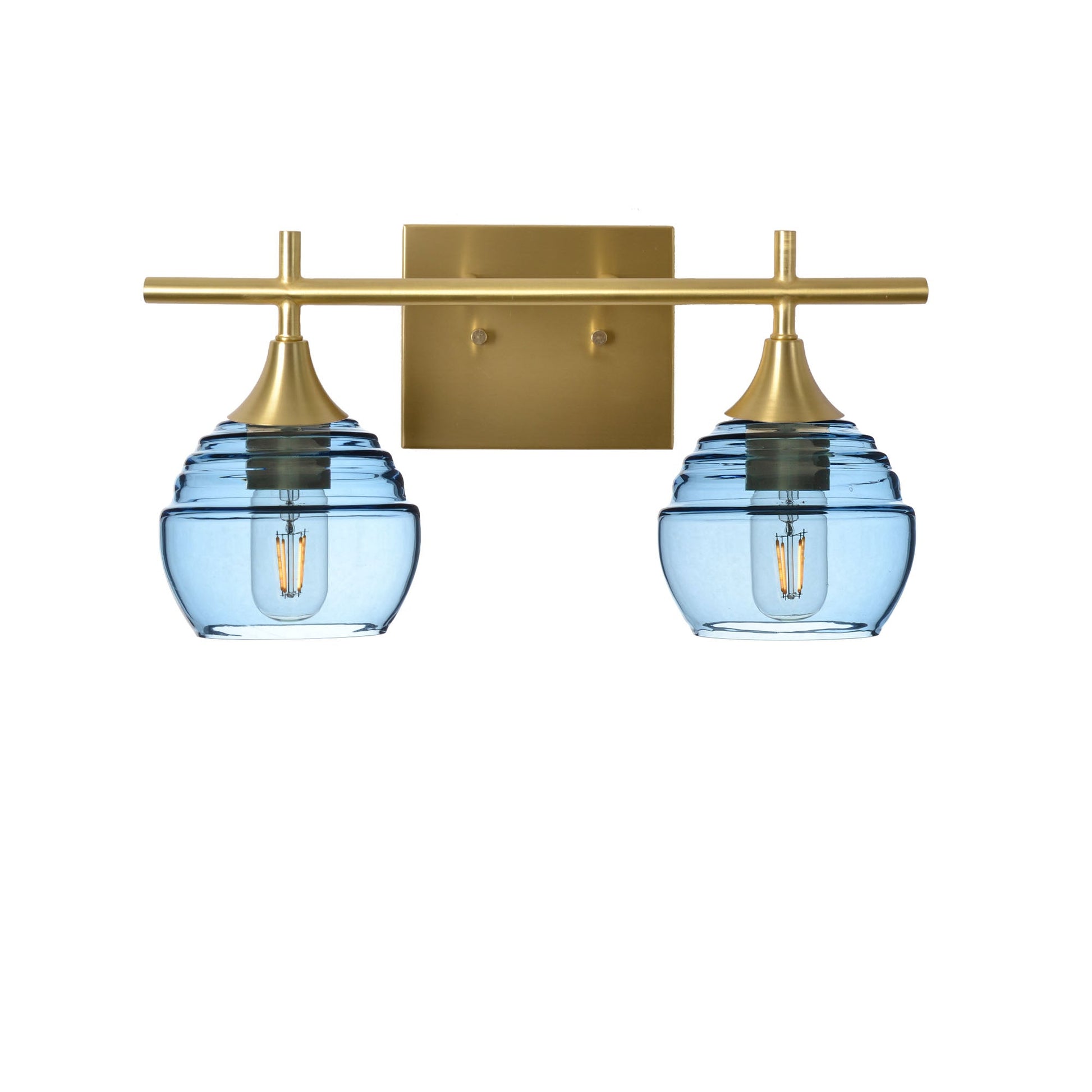 301 Lucent: 2 Light Wall Vanity-Glass-Bicycle Glass Co - Hotshop-Steel Blue-Satin Brass-Bicycle Glass Co