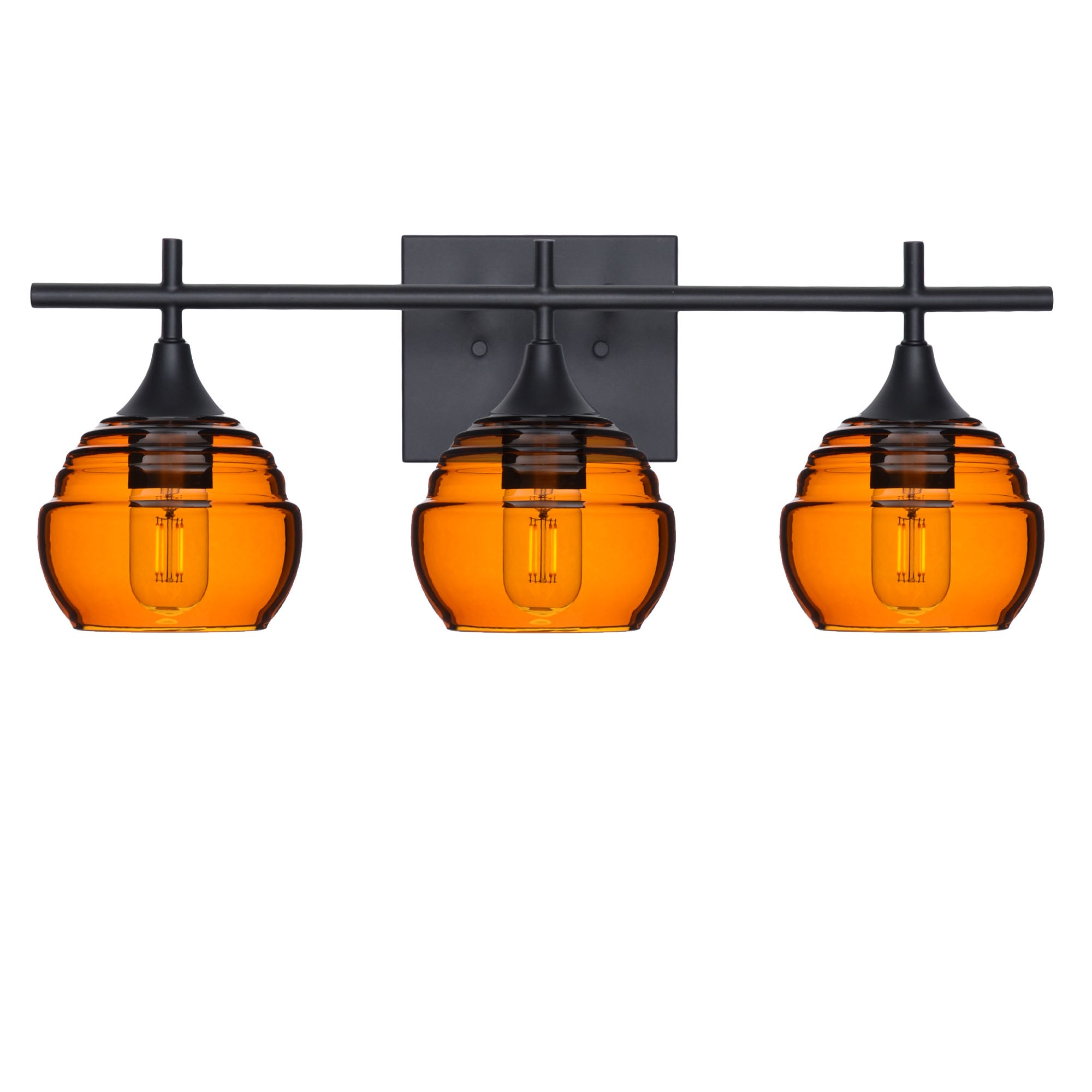 301 Lucent: 3 Light Wall Vanity-Glass-Bicycle Glass Co - Hotshop-Golden Amber-Matte Black-Bicycle Glass Co