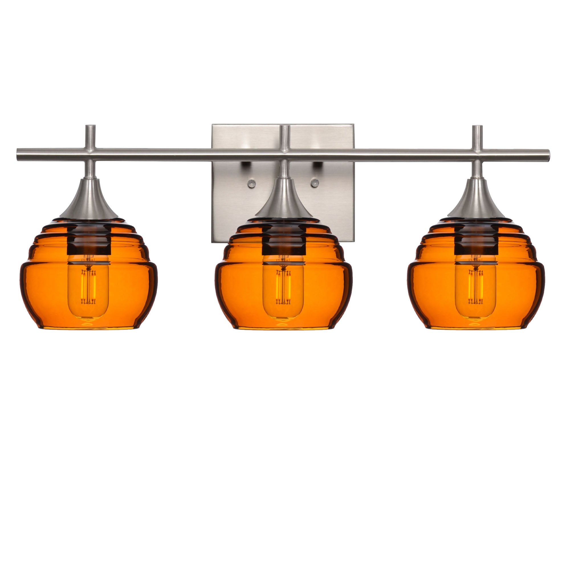 301 Lucent: 3 Light Wall Vanity-Glass-Bicycle Glass Co - Hotshop-Golden Amber-Brushed Nickel-Bicycle Glass Co