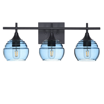 301 Lucent: 3 Light Wall Vanity-Glass-Bicycle Glass Co - Hotshop-Steel Blue-Matte Black-Bicycle Glass Co