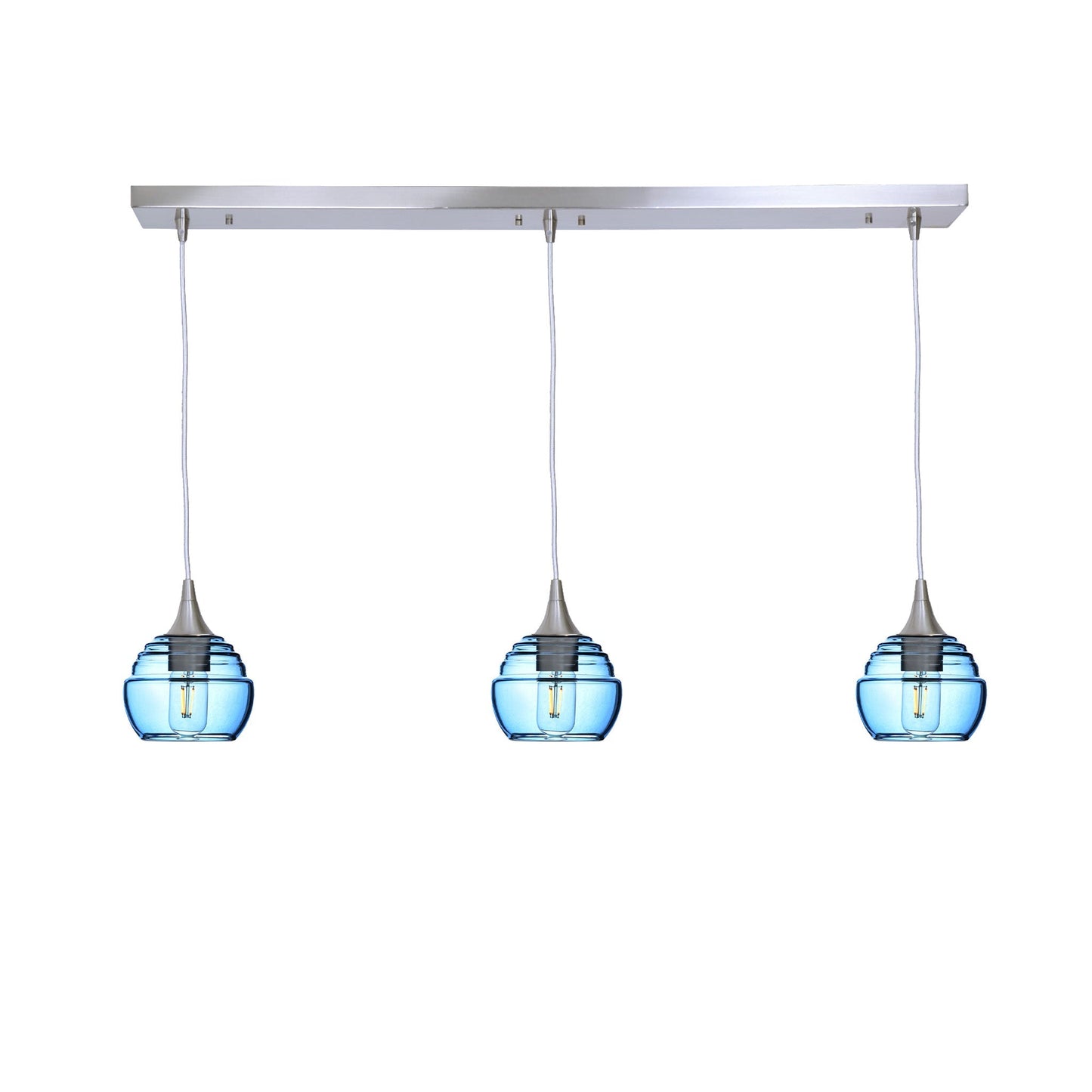 301 Lucent: 3 Pendant Linear Chandelier-Glass-Bicycle Glass Co - Hotshop-Steel Blue-Brushed Nickel-Bicycle Glass Co