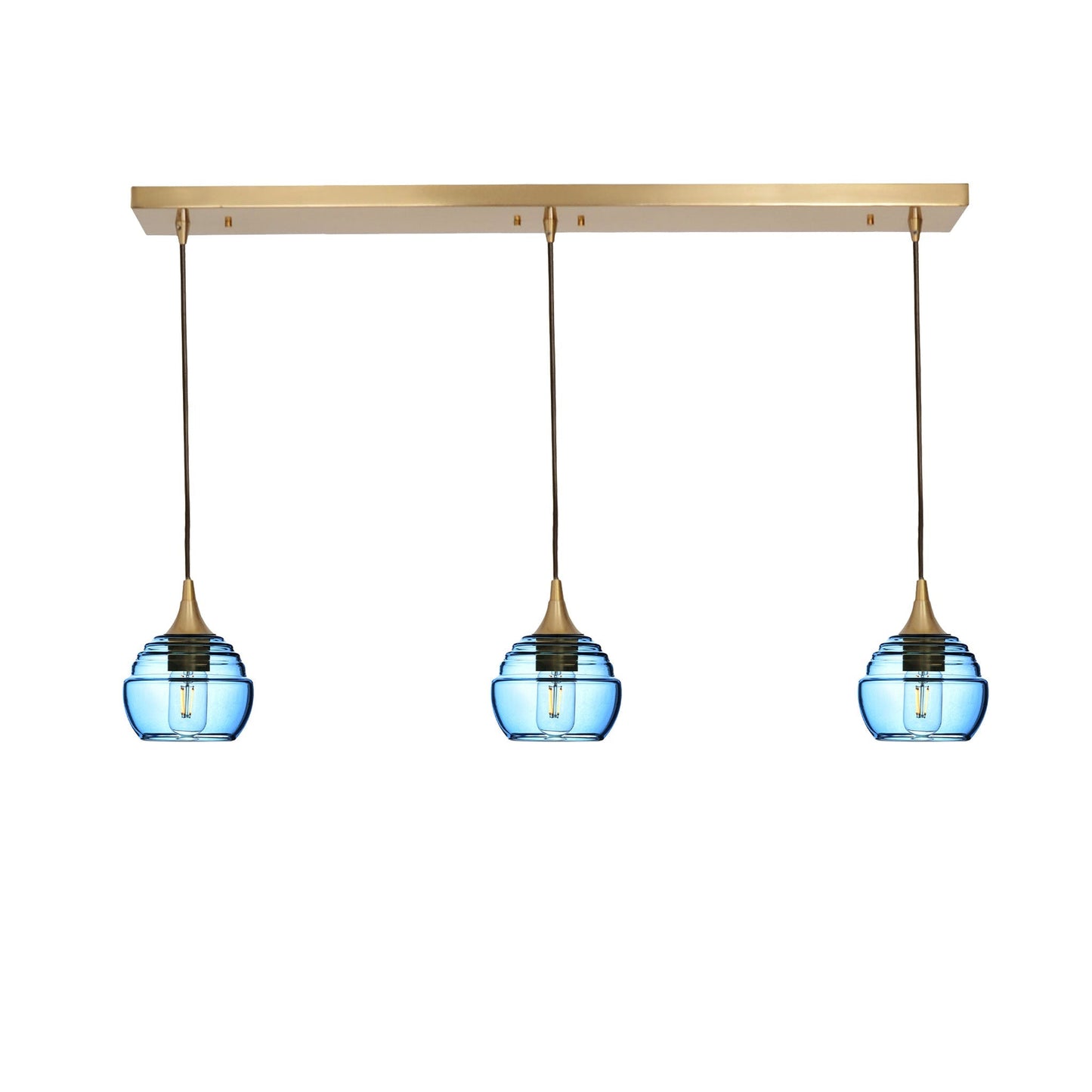 301 Lucent: 3 Pendant Linear Chandelier-Glass-Bicycle Glass Co - Hotshop-Steel Blue-Polished Brass-Bicycle Glass Co