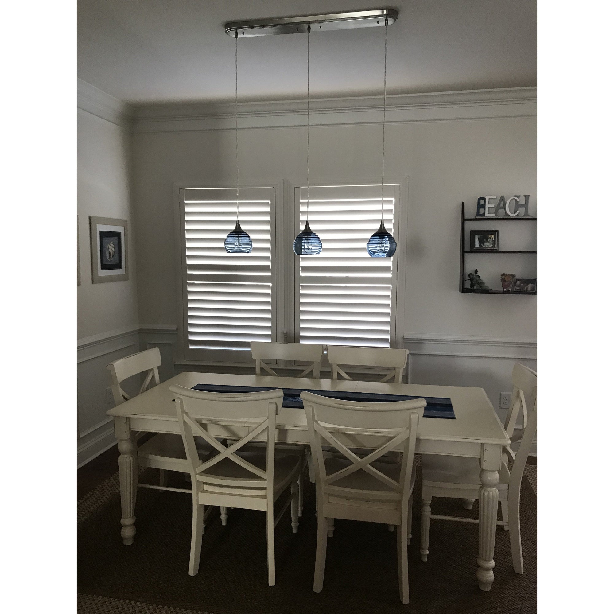 301 Lucent: 3 Pendant Linear Chandelier-Mini Linear Chandelier-Bicycle Glass Co-Steel Blue-Bicycle Glass Co