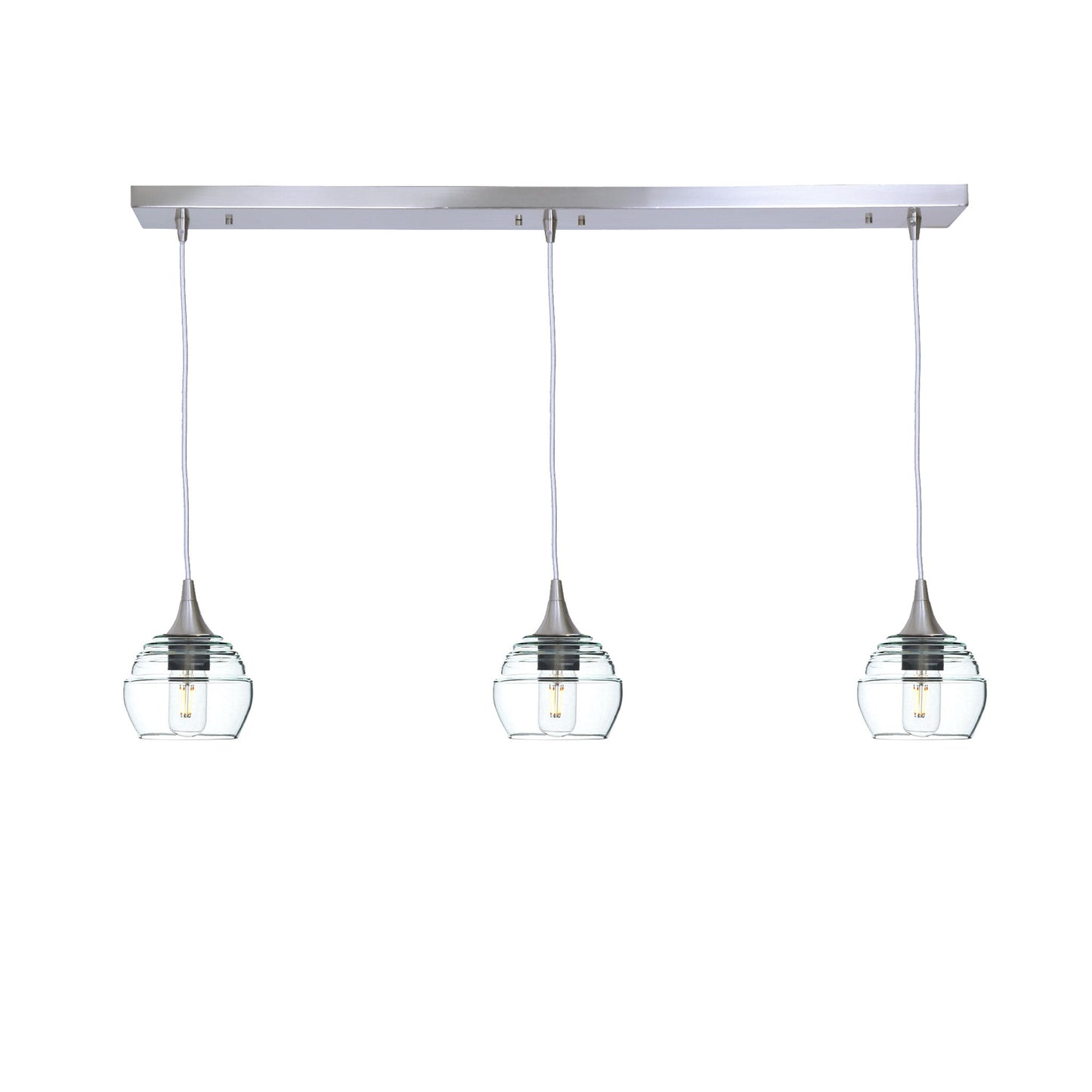 301 Lucent: 3 Pendant Linear Chandelier-Glass-Bicycle Glass Co - Hotshop-Eco Clear-Brushed Nickel-Bicycle Glass Co