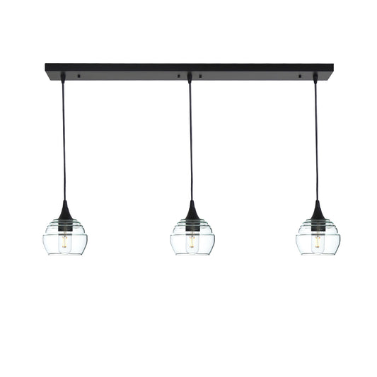 301 Lucent: 3 Pendant Linear Chandelier-Glass-Bicycle Glass Co - Hotshop-Eco Clear-Matte Black-Bicycle Glass Co