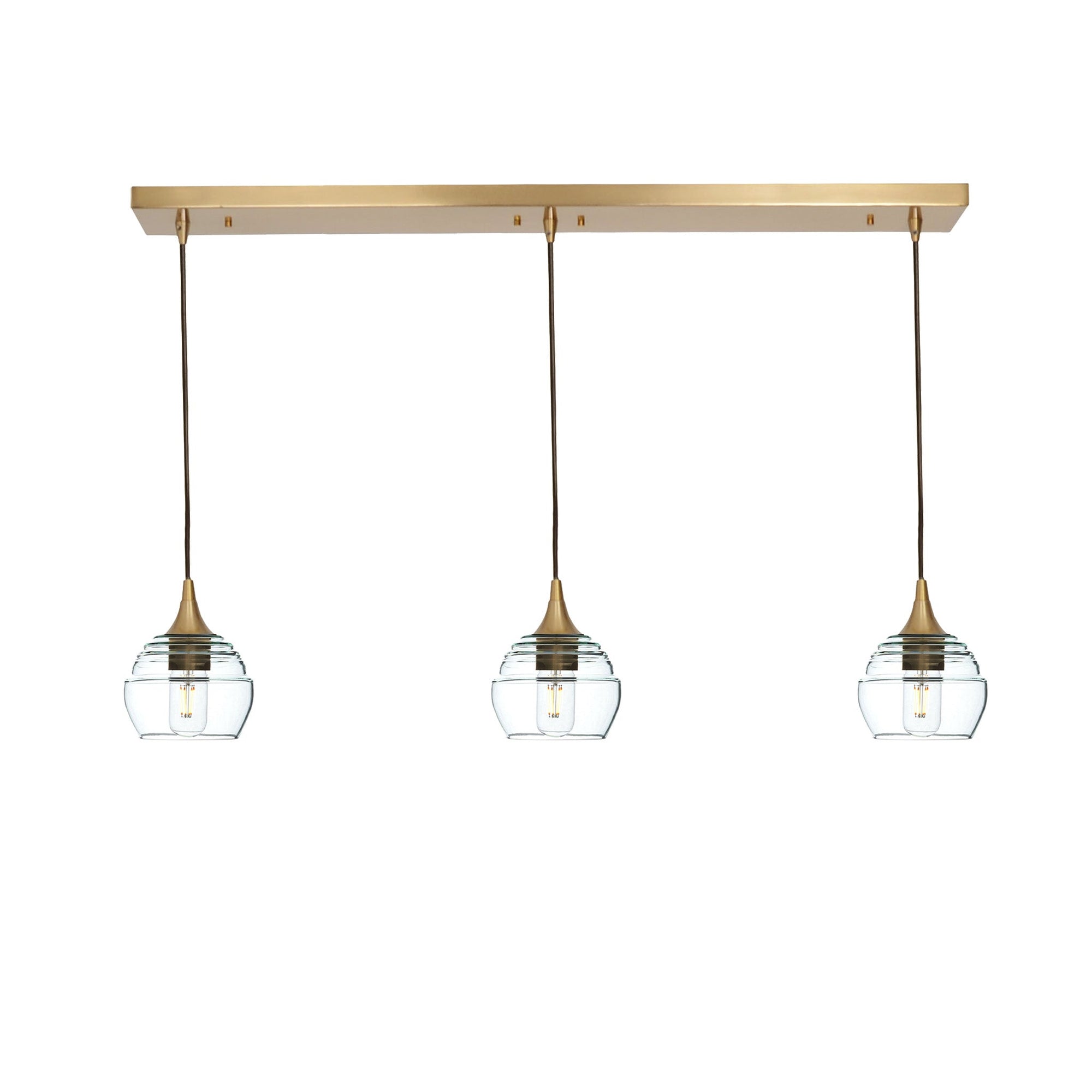 301 Lucent: 3 Pendant Linear Chandelier-Glass-Bicycle Glass Co - Hotshop-Eco Clear-Polished Brass-Bicycle Glass Co