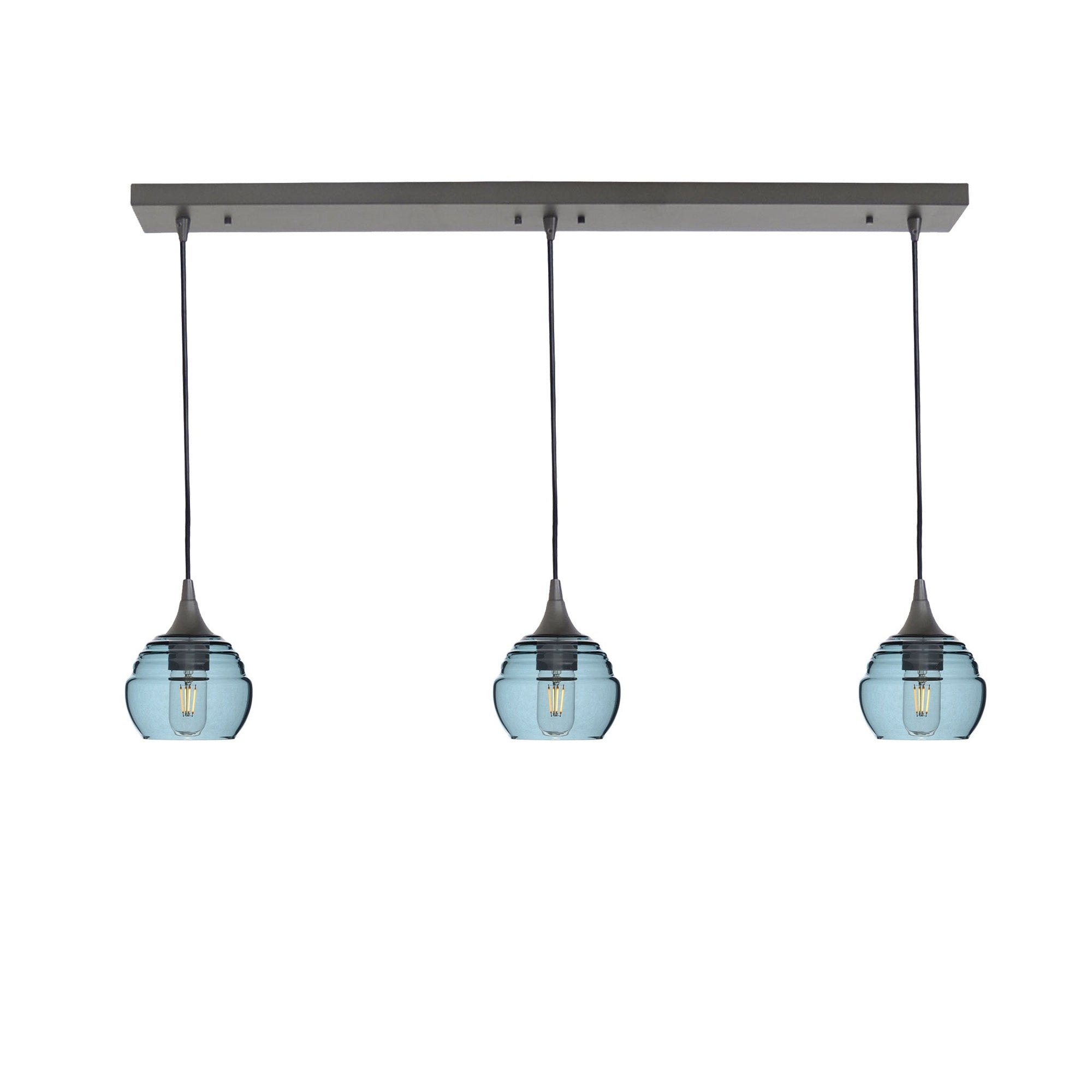 301 Lucent: 3 Pendant Linear Chandelier-Glass-Bicycle Glass Co - Hotshop-Slate Gray-Antique Bronze-Bicycle Glass Co
