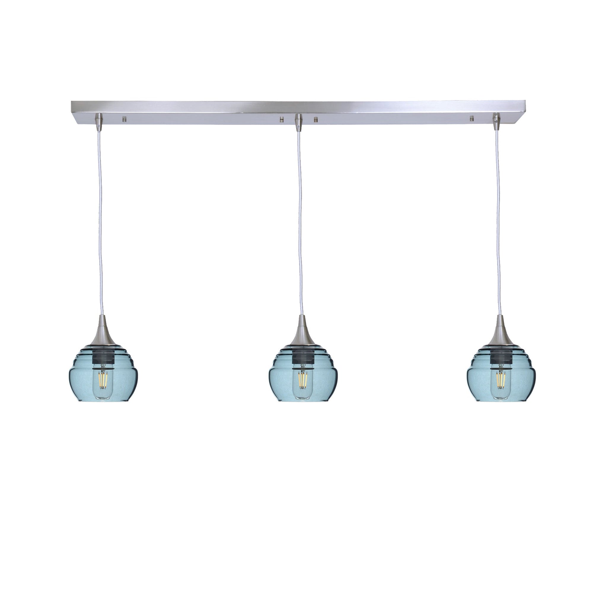 301 Lucent: 3 Pendant Linear Chandelier-Glass-Bicycle Glass Co - Hotshop-Slate Gray-Brushed Nickel-Bicycle Glass Co