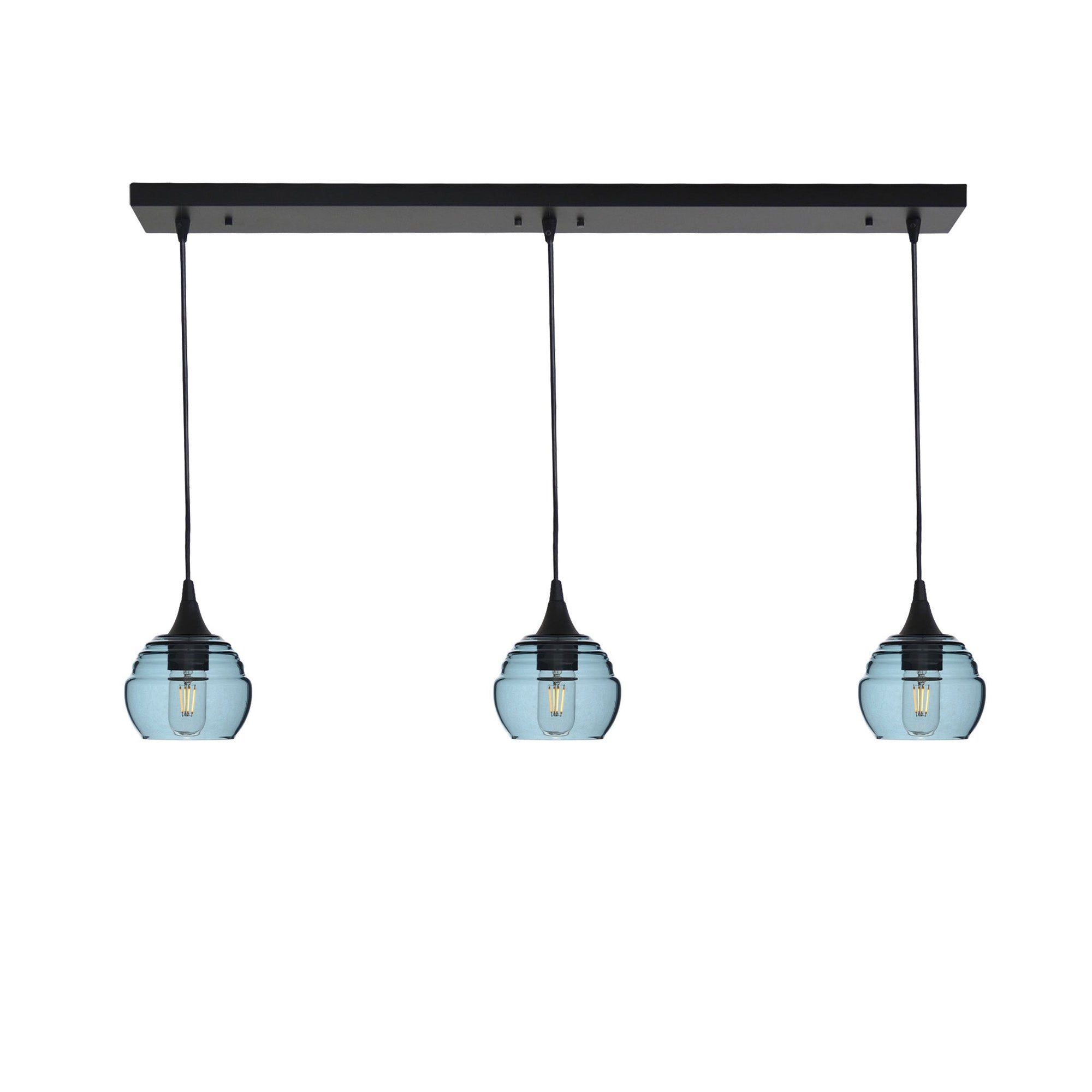 301 Lucent: 3 Pendant Linear Chandelier-Glass-Bicycle Glass Co - Hotshop-Slate Gray-Matte Black-Bicycle Glass Co