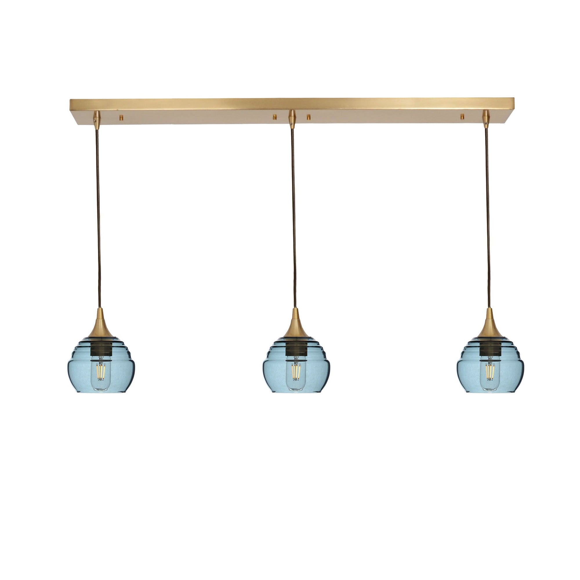 301 Lucent: 3 Pendant Linear Chandelier-Glass-Bicycle Glass Co - Hotshop-Slate Gray-Polished Brass-Bicycle Glass Co