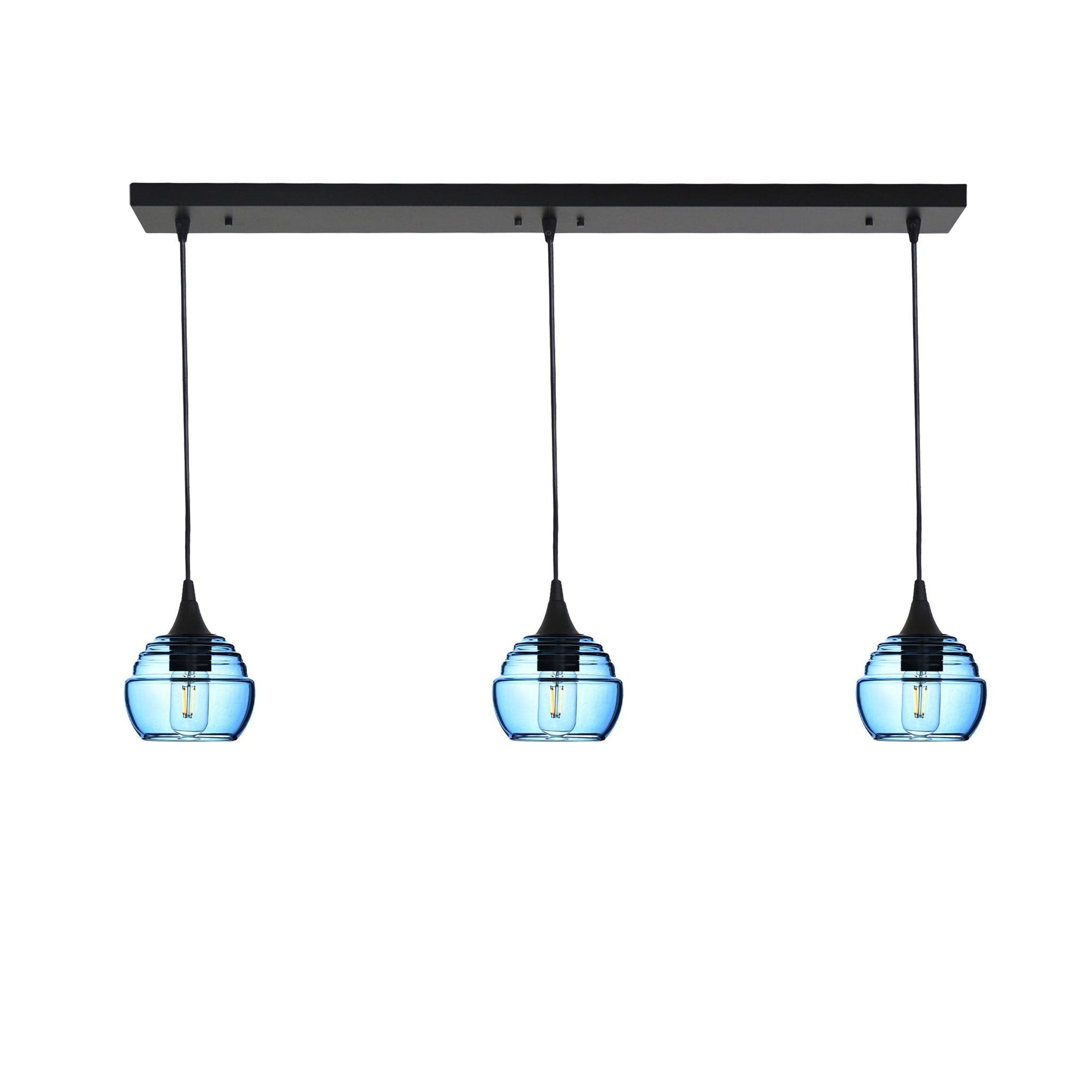 301 Lucent: 3 Pendant Linear Chandelier-Glass-Bicycle Glass Co - Hotshop-Steel Blue-Matte Black-Bicycle Glass Co