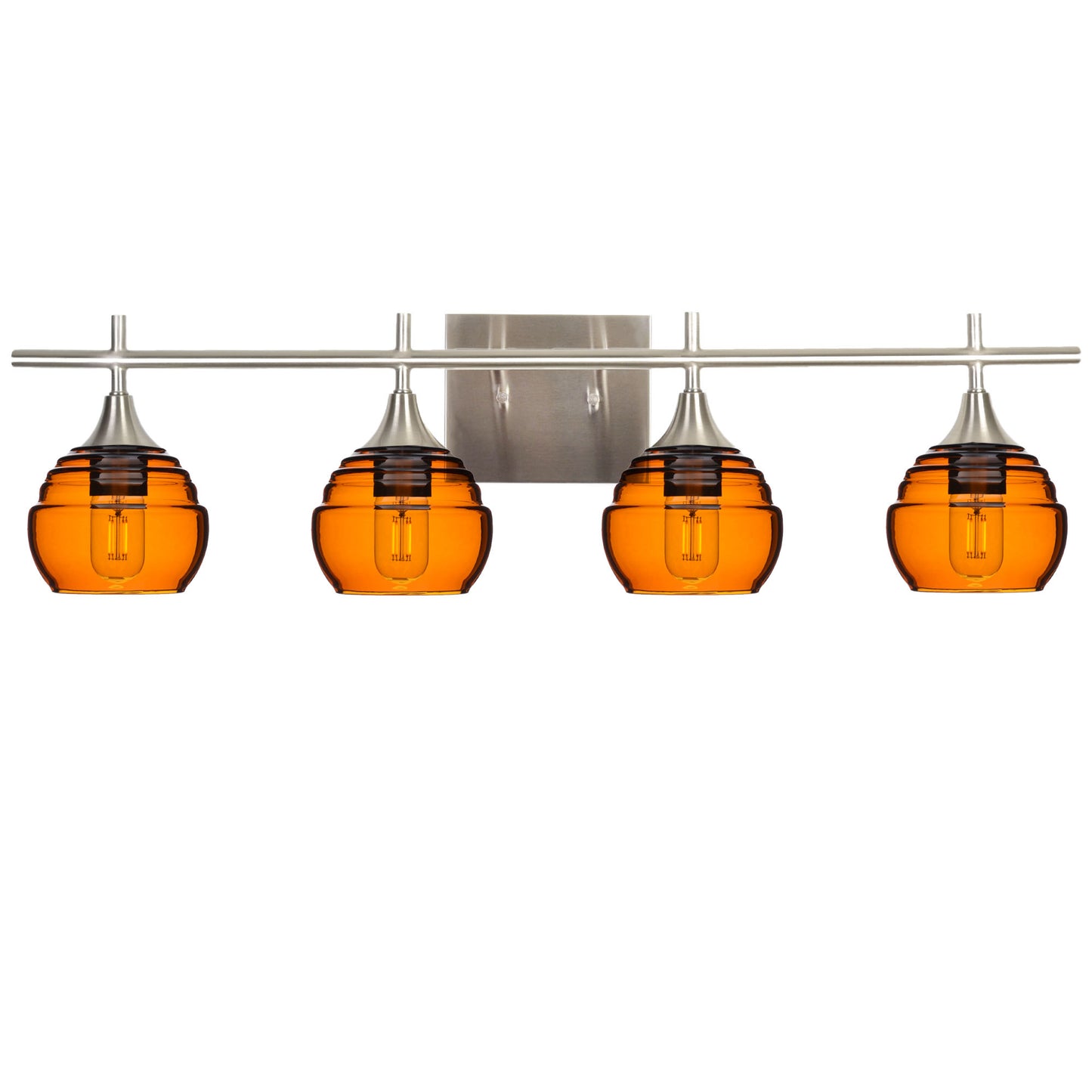 301 Lucent: 4 Light Wall Vanity-Glass-Bicycle Glass Co - Hotshop-Golden Amber-Brushed Nickel-Bicycle Glass Co