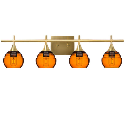 301 Lucent: 4 Light Wall Vanity-Glass-Bicycle Glass Co - Hotshop-Golden Amber-Polished Brass-Bicycle Glass Co