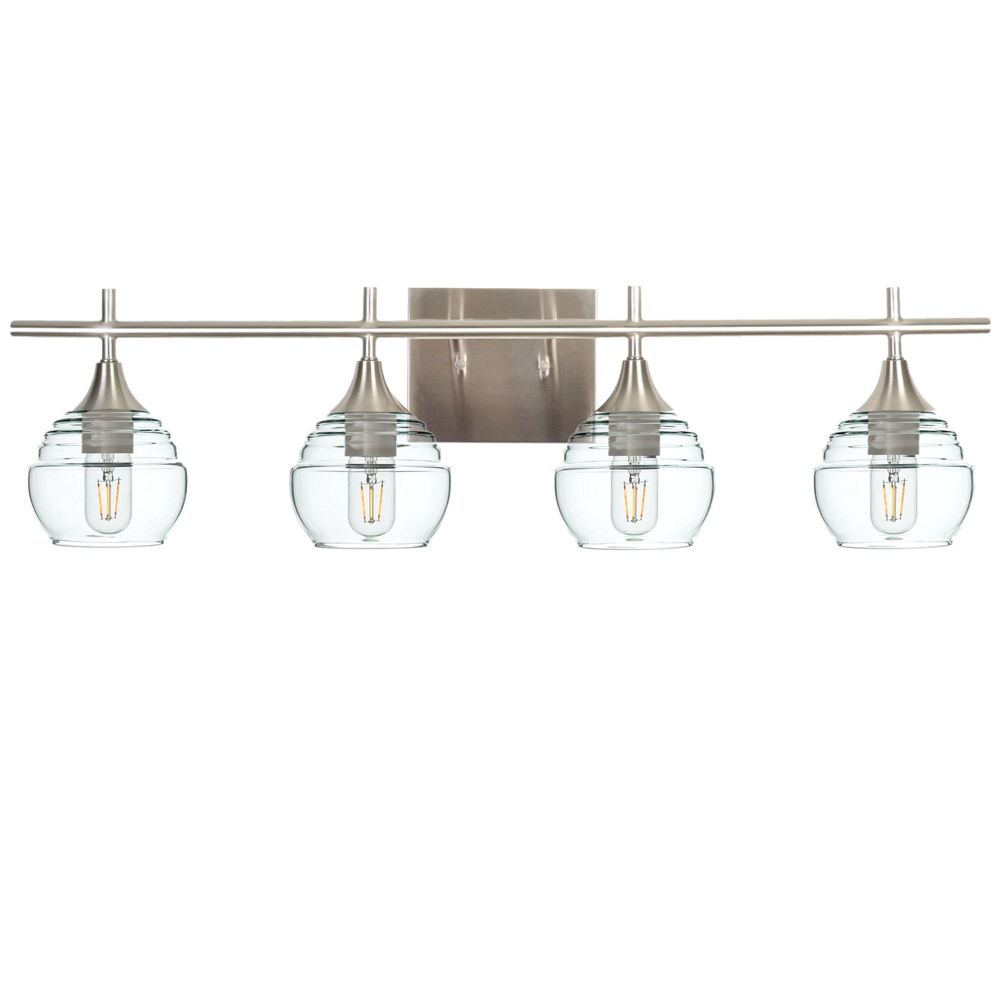 301 Lucent: 4 Light Wall Vanity-Glass-Bicycle Glass Co - Hotshop-Eco Clear-Brushed Nickel-Bicycle Glass Co