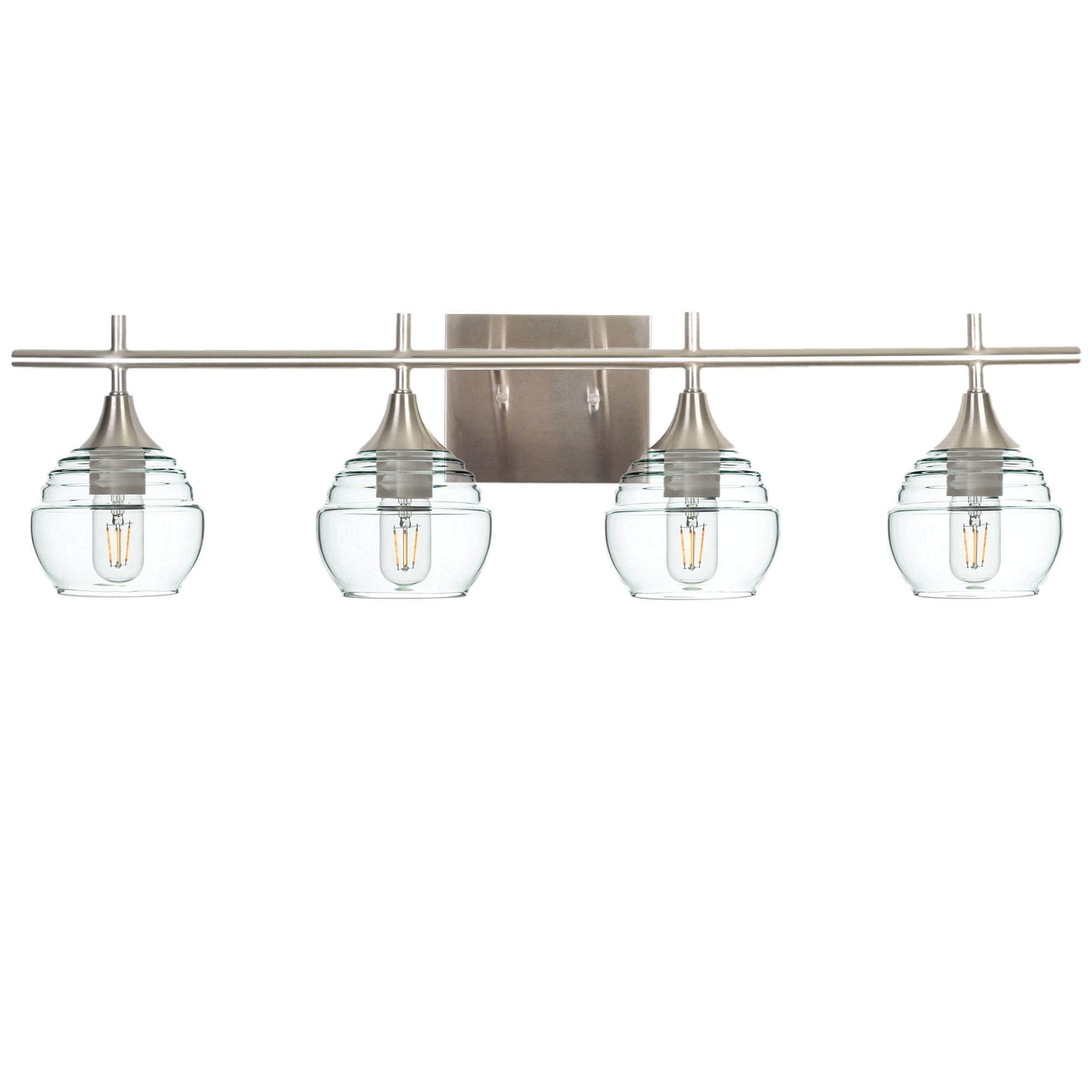 301 Lucent: 4 Light Wall Vanity-Glass-Bicycle Glass Co - Hotshop-Eco Clear-Brushed Nickel-Bicycle Glass Co